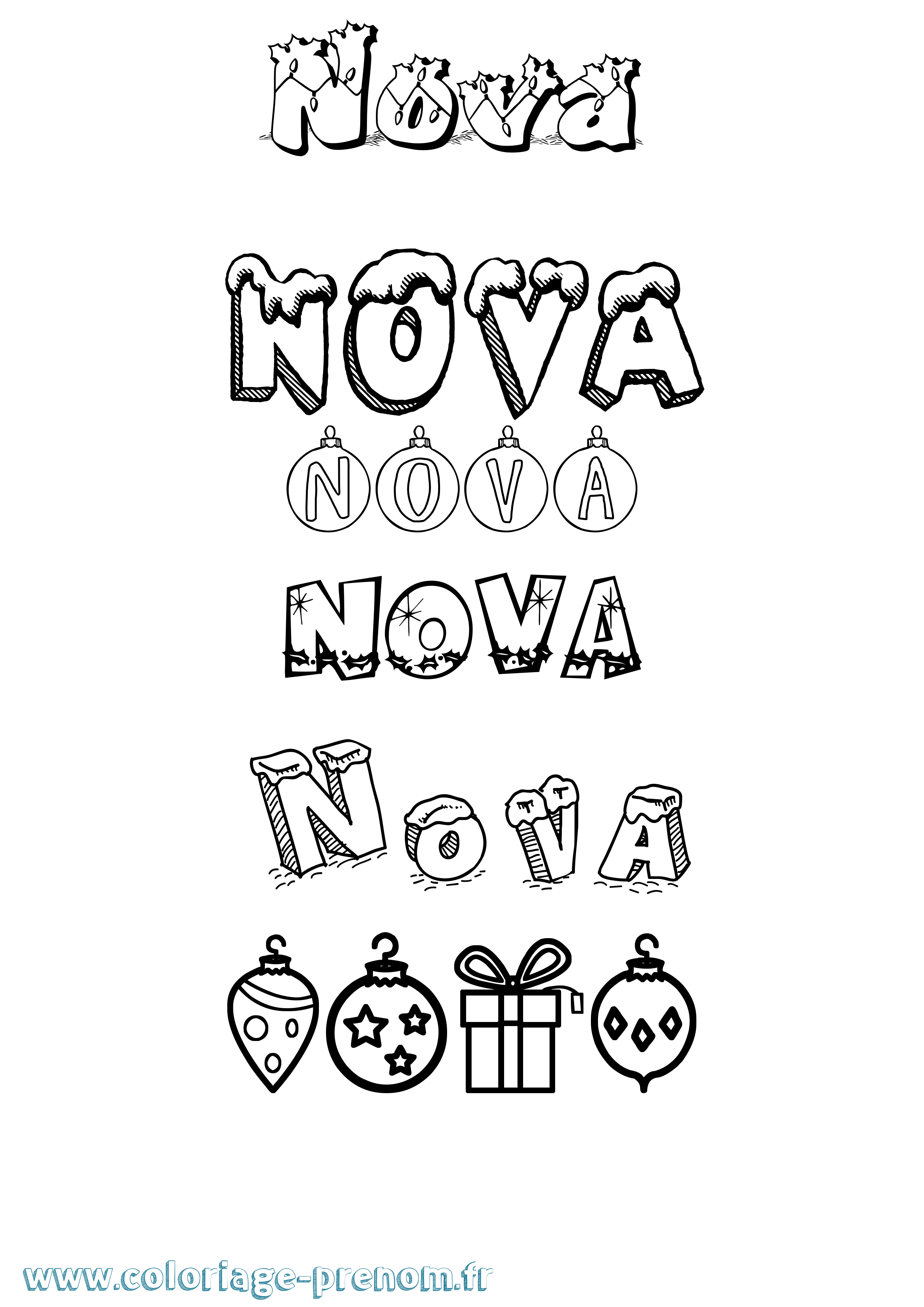 Coloriage prénom Nova Noël