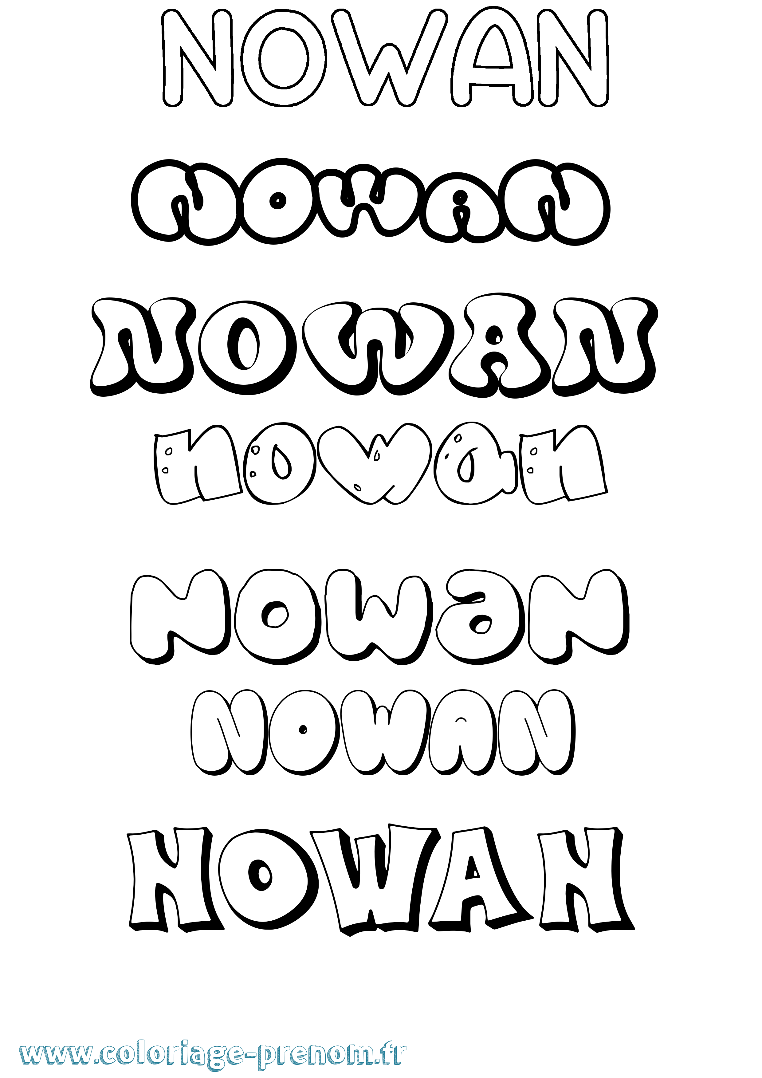 Coloriage prénom Nowan Bubble