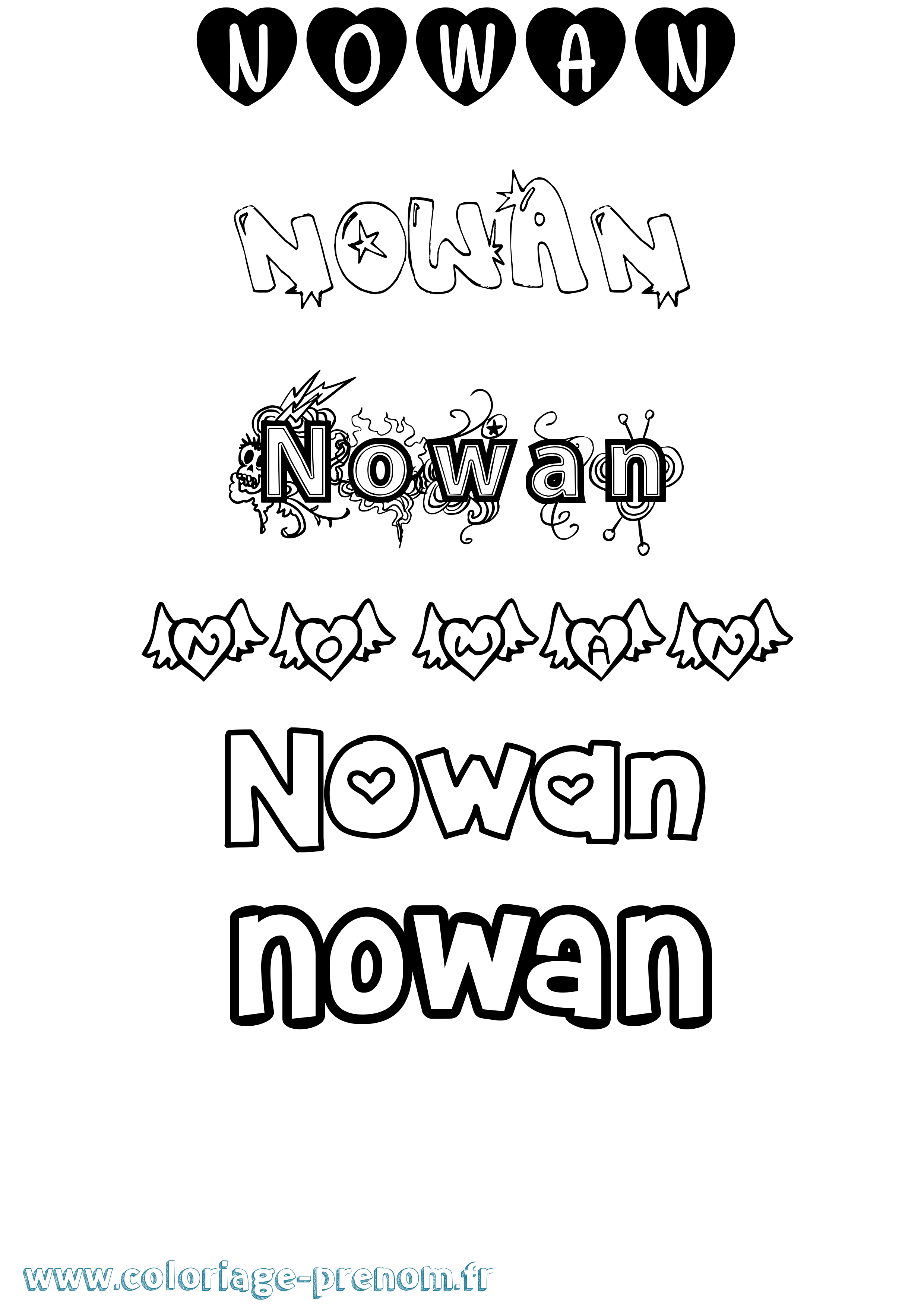 Coloriage Nowan Girly Coloriage prénom Nowan Girly