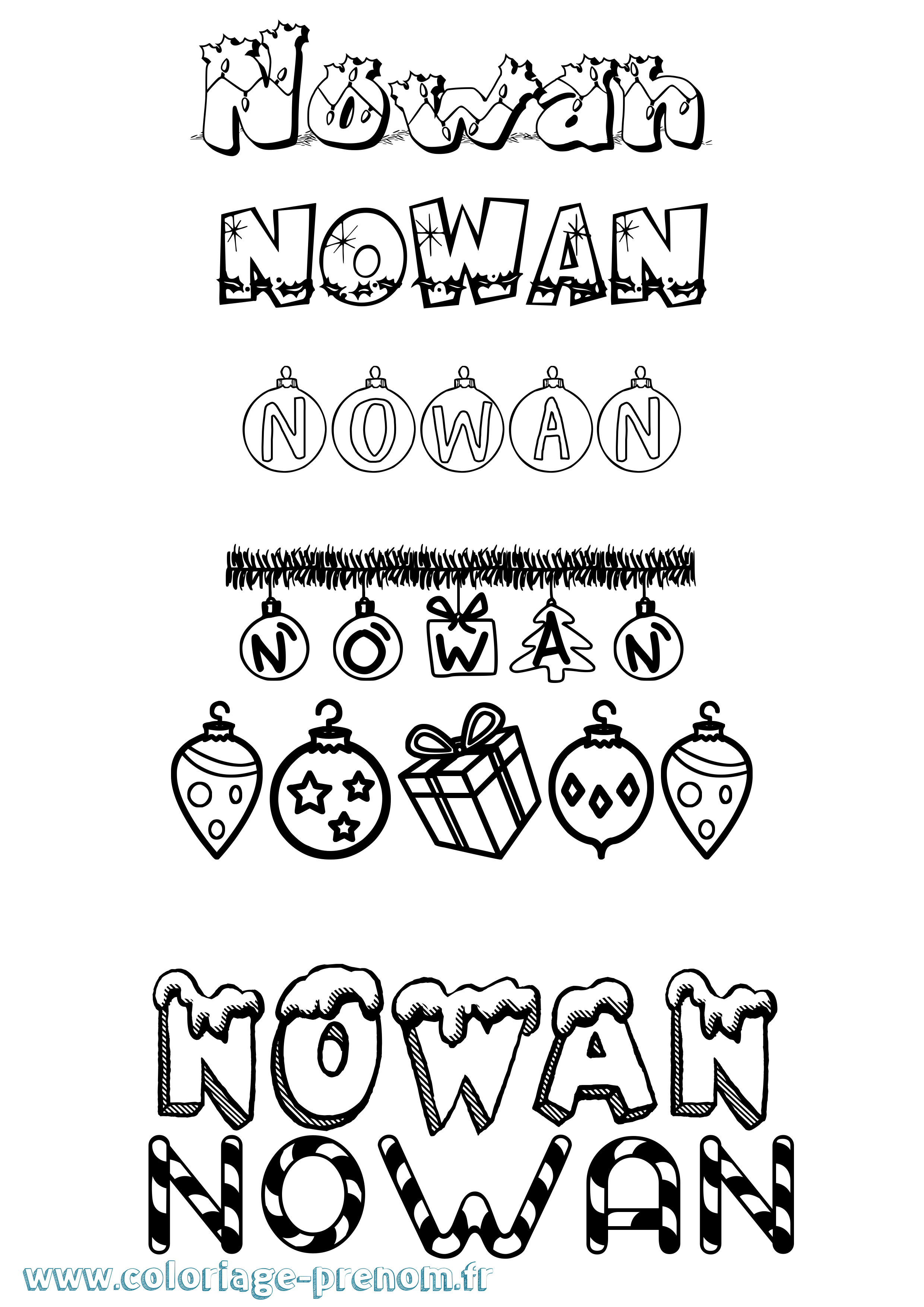 Coloriage prénom Nowan Noël