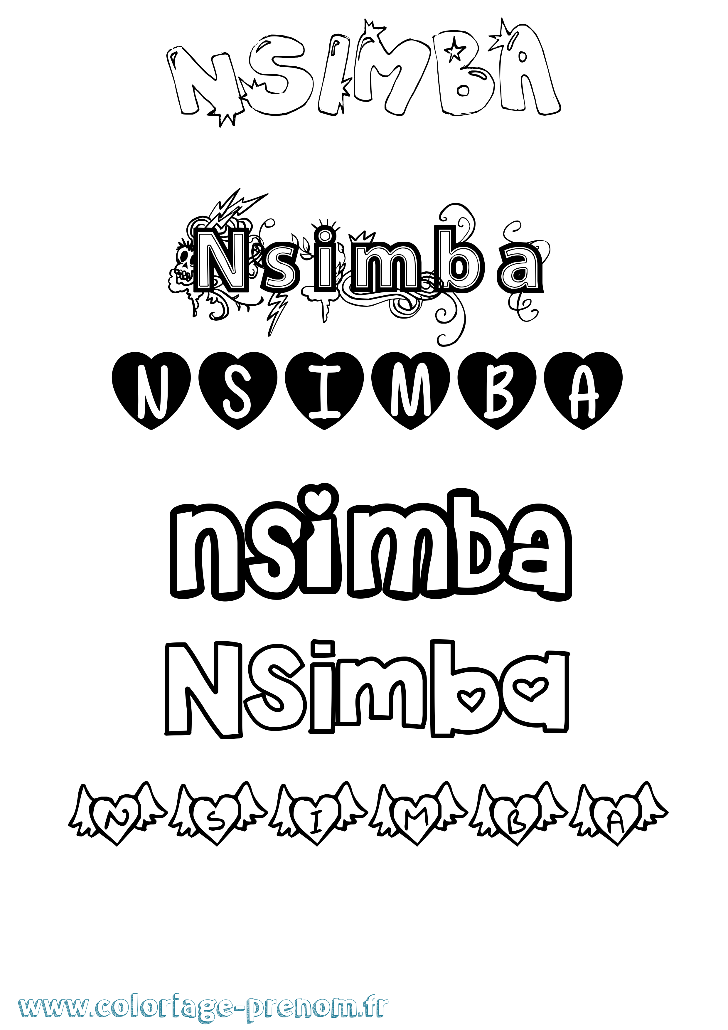 Coloriage prénom Nsimba Girly