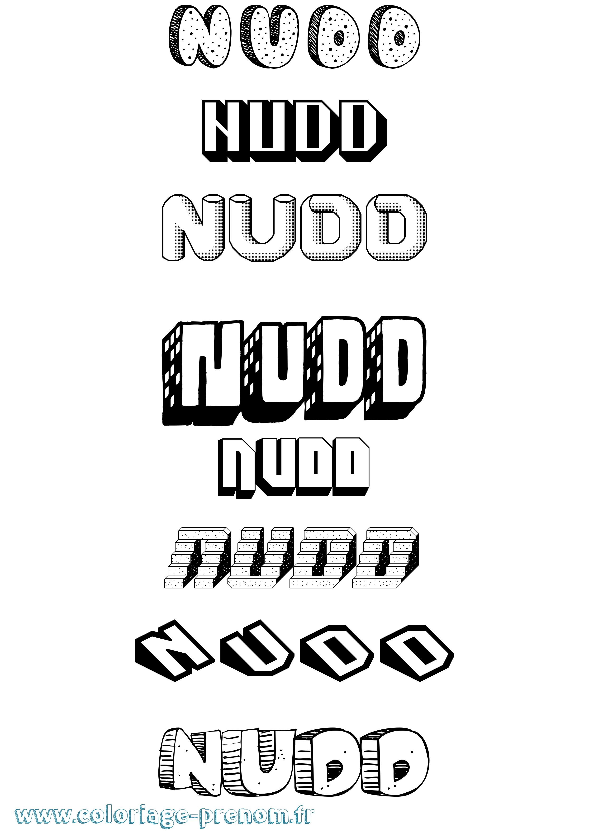 Coloriage prénom Nudd Effet 3D