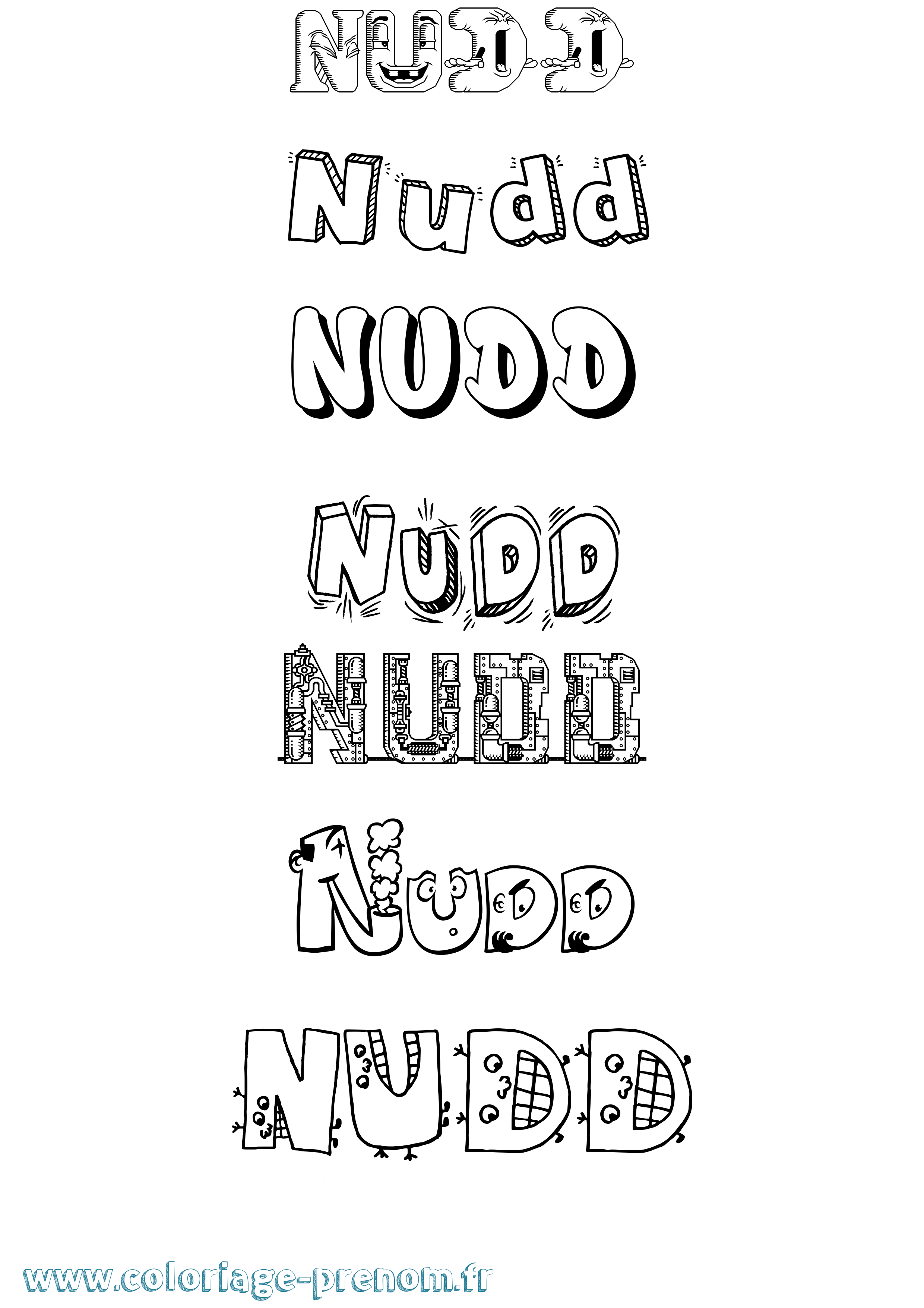 Coloriage prénom Nudd Fun