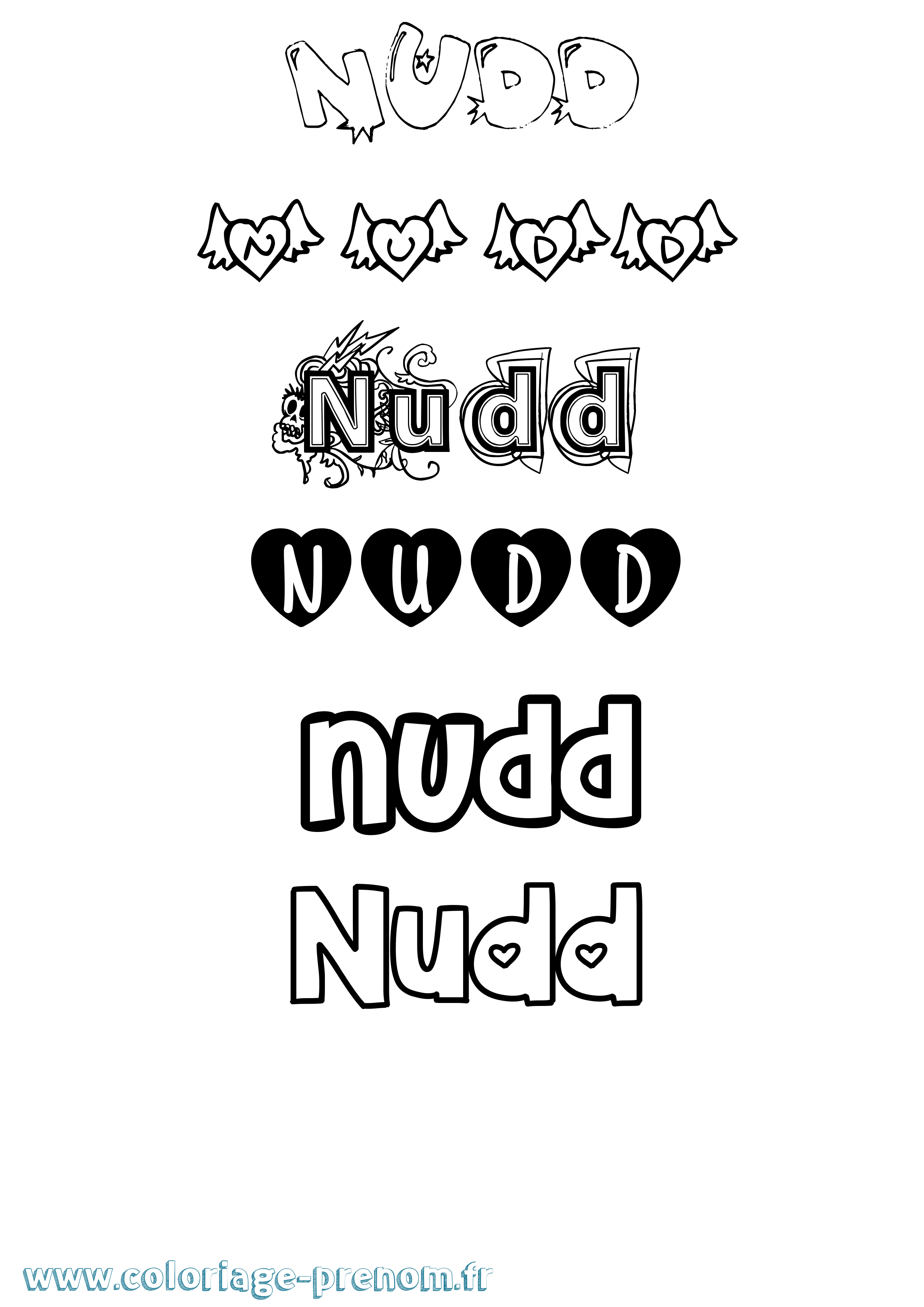 Coloriage prénom Nudd Girly