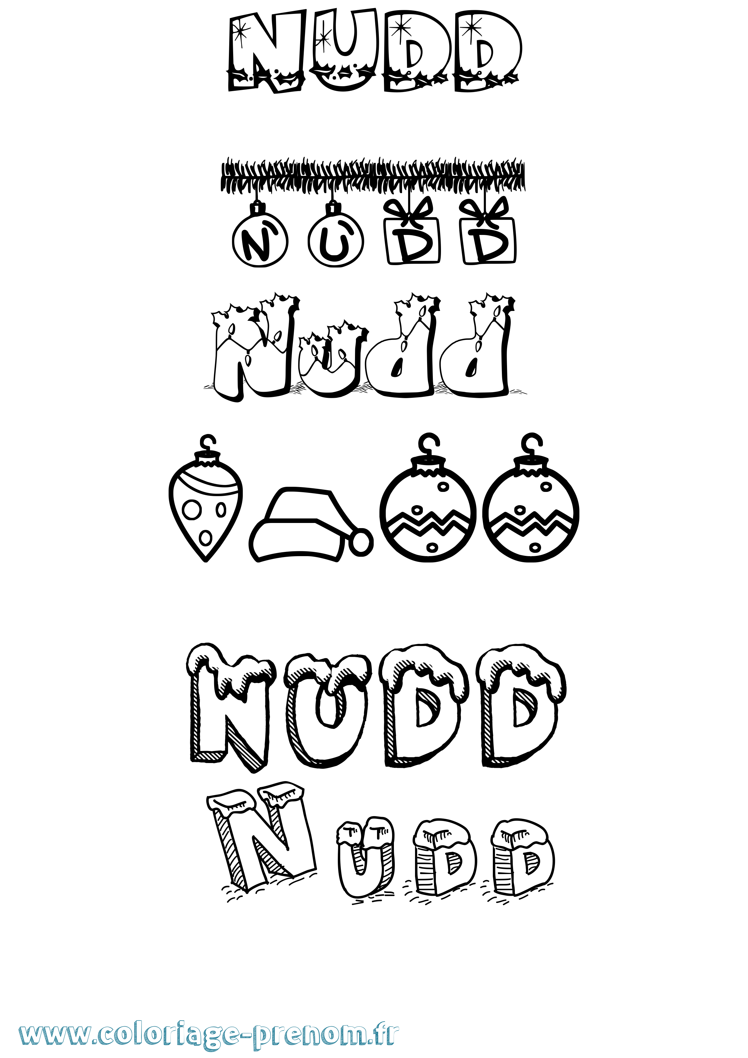 Coloriage prénom Nudd Noël