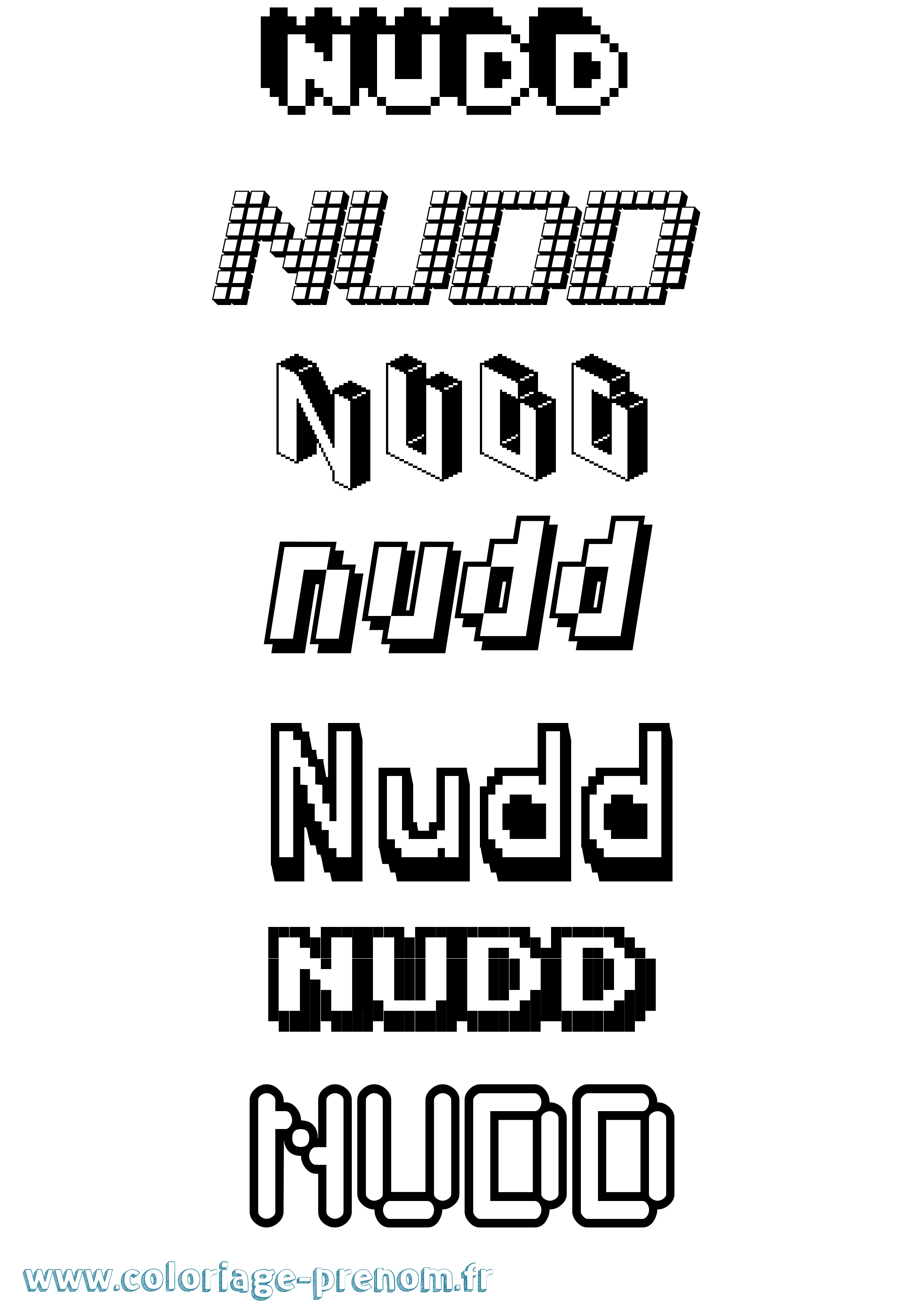 Coloriage prénom Nudd Pixel