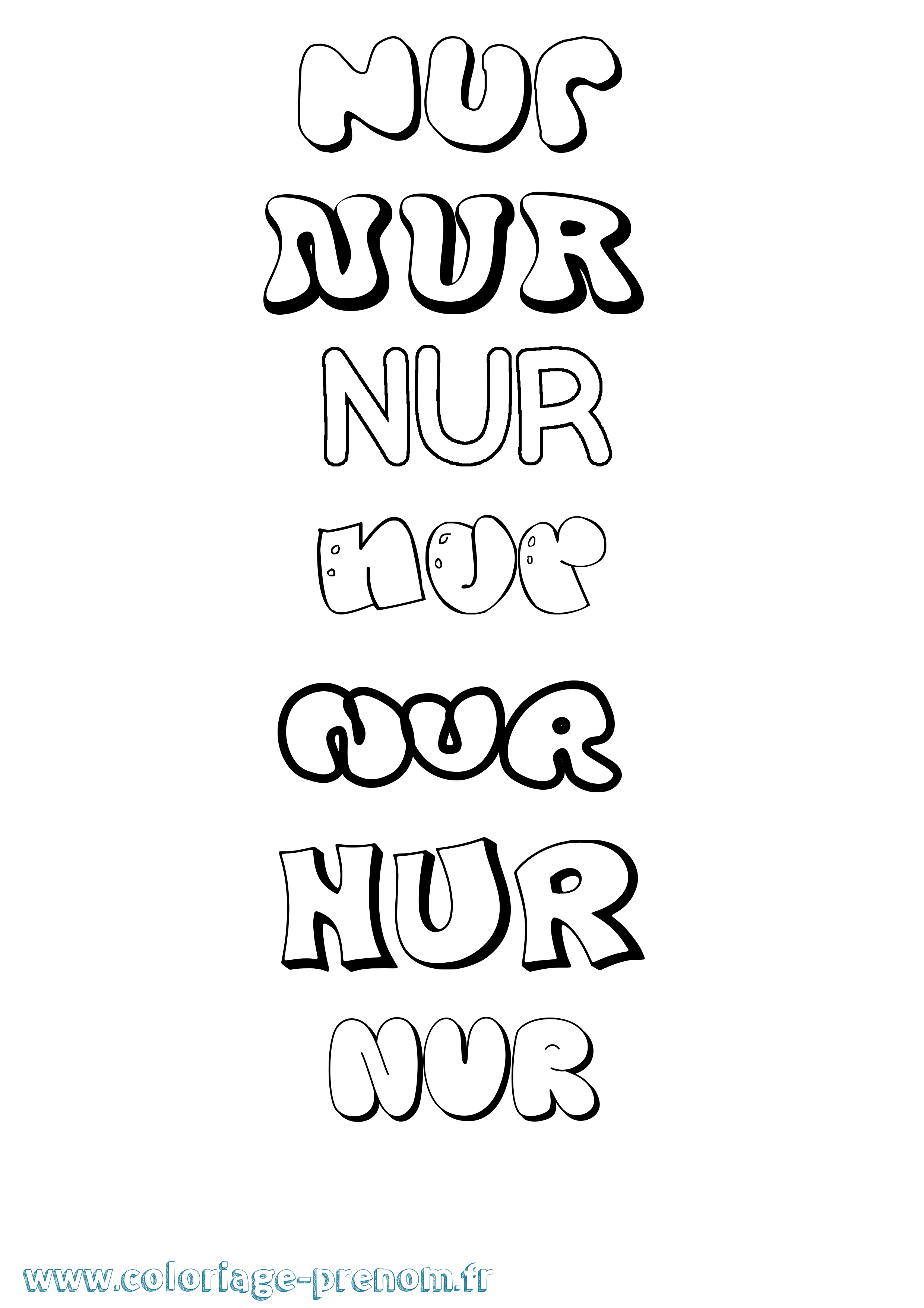 Coloriage Nur Bubble Coloriage prénom Nur Bubble