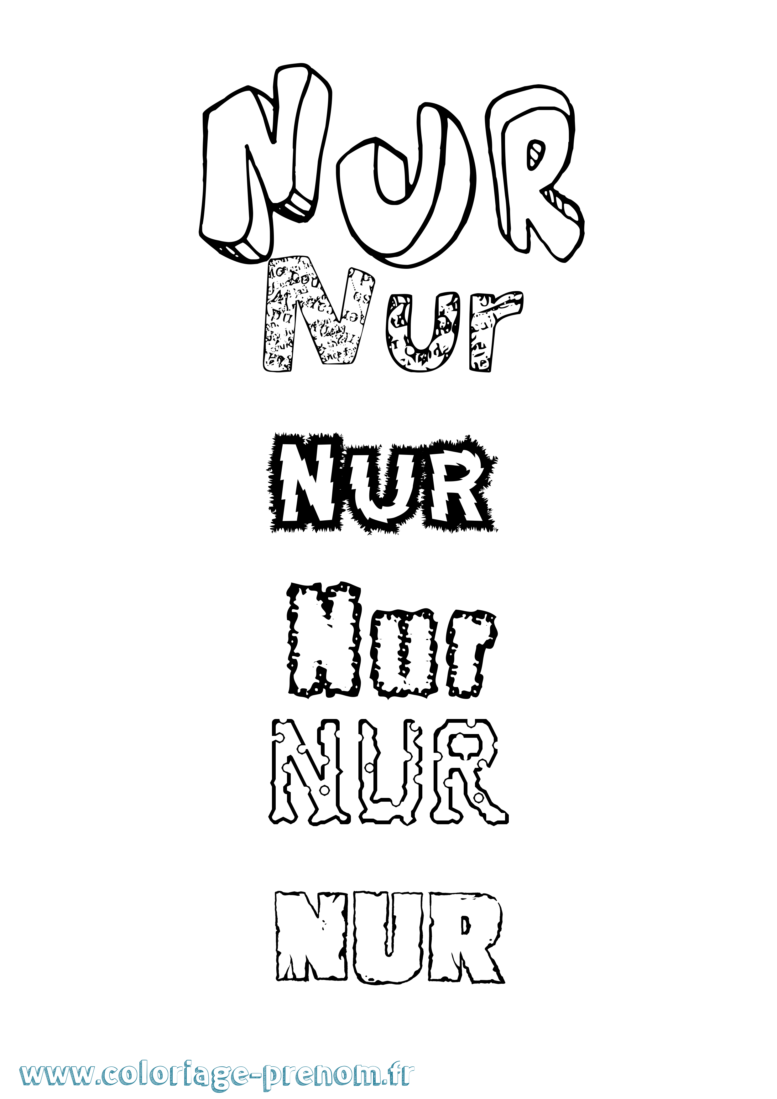 Coloriage Nur Destructuré Coloriage prénom Nur Destructuré