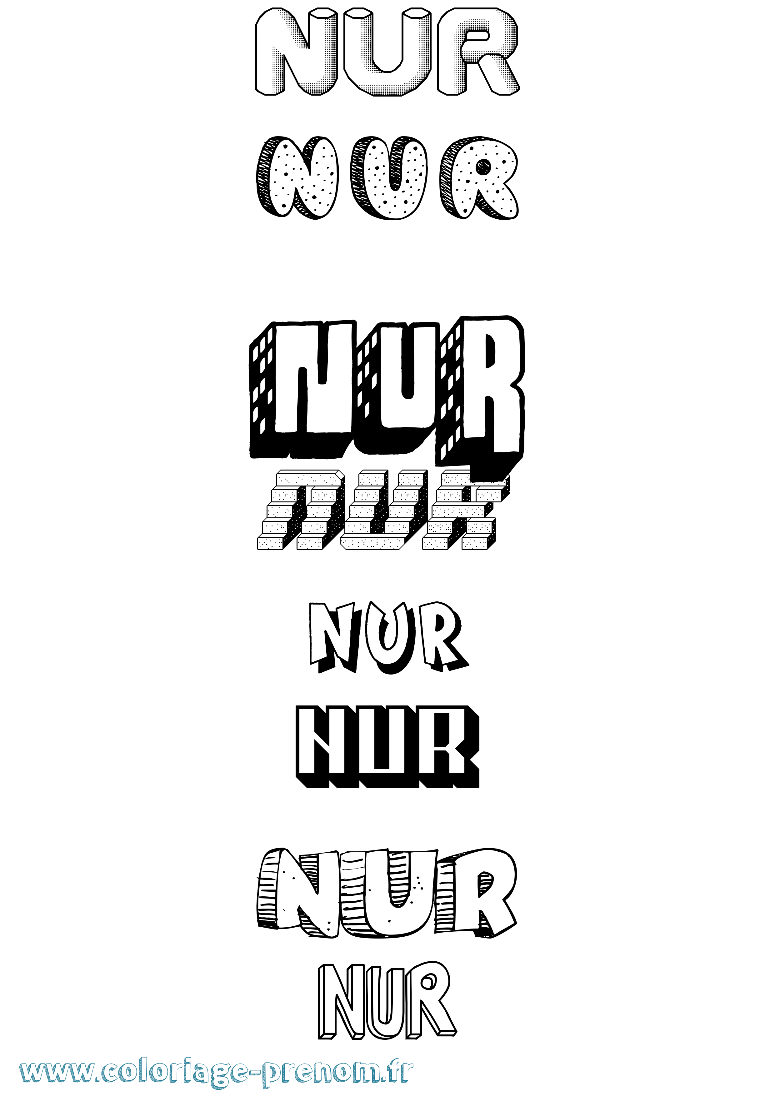 Coloriage Nur Effet 3D Coloriage prénom Nur Effet 3D