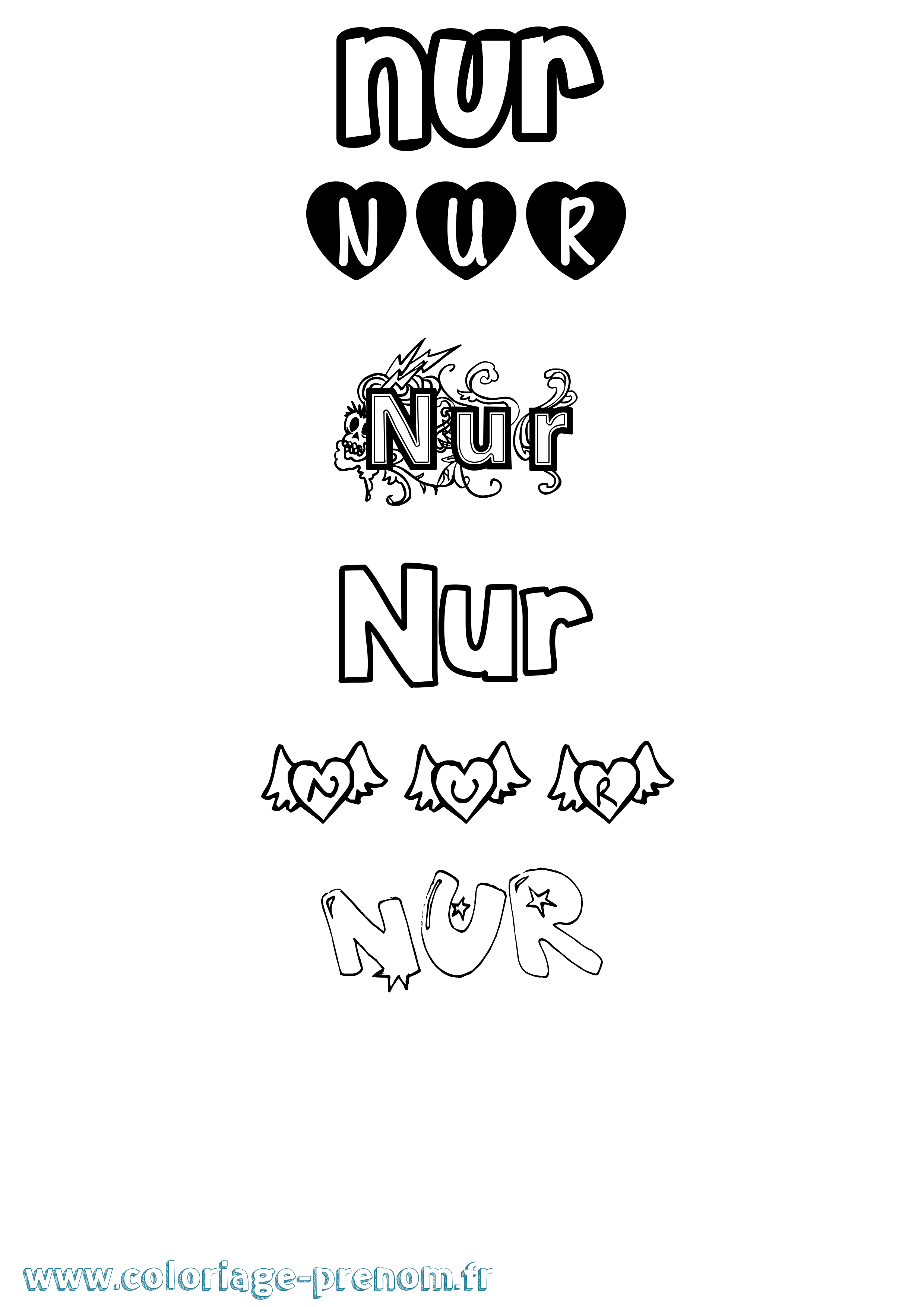 Coloriage Nur Girly Coloriage prénom Nur Girly