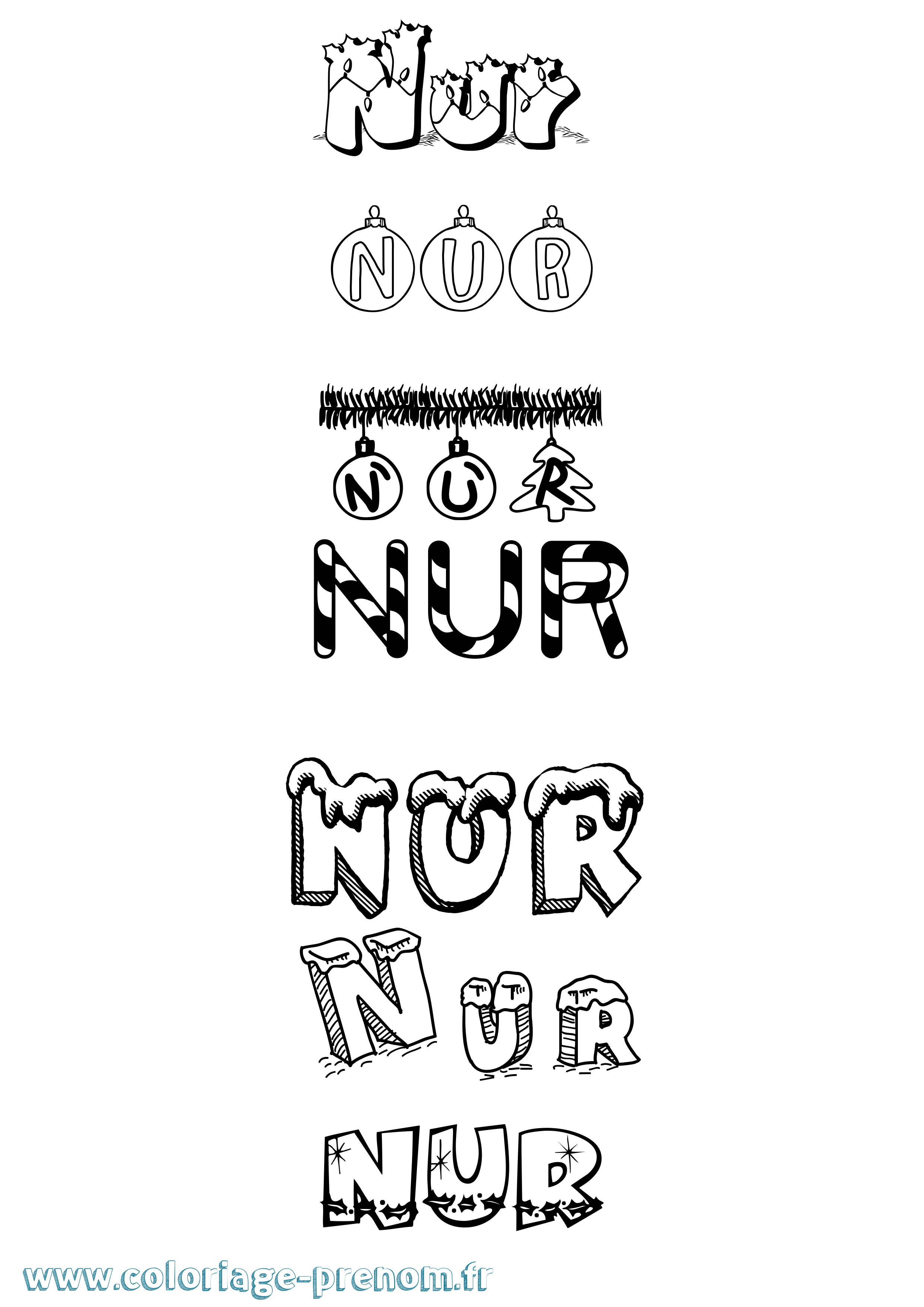 Coloriage Nur Noël Coloriage prénom Nur Noël