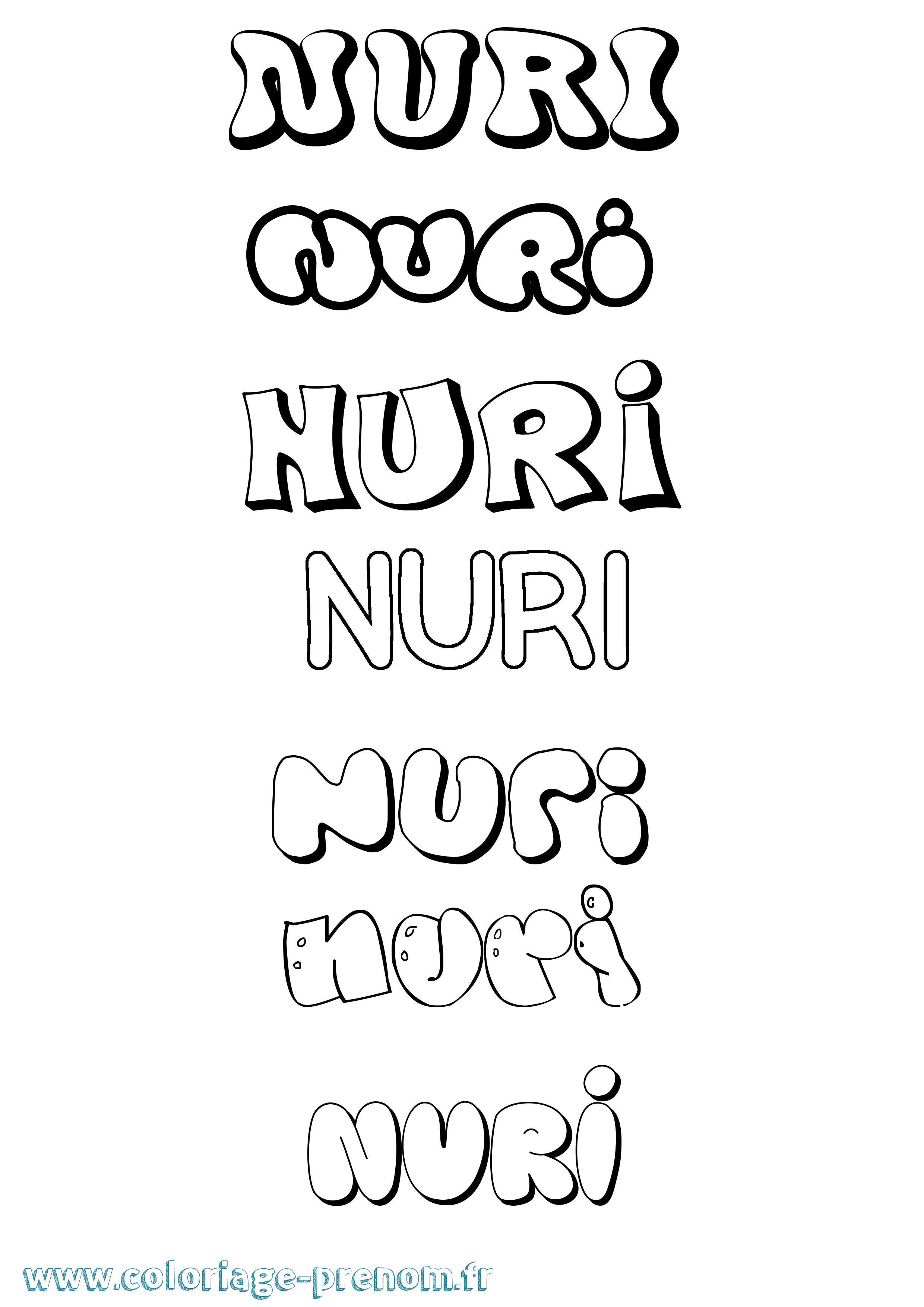 Coloriage Nuri Bubble Coloriage prénom Nuri Bubble