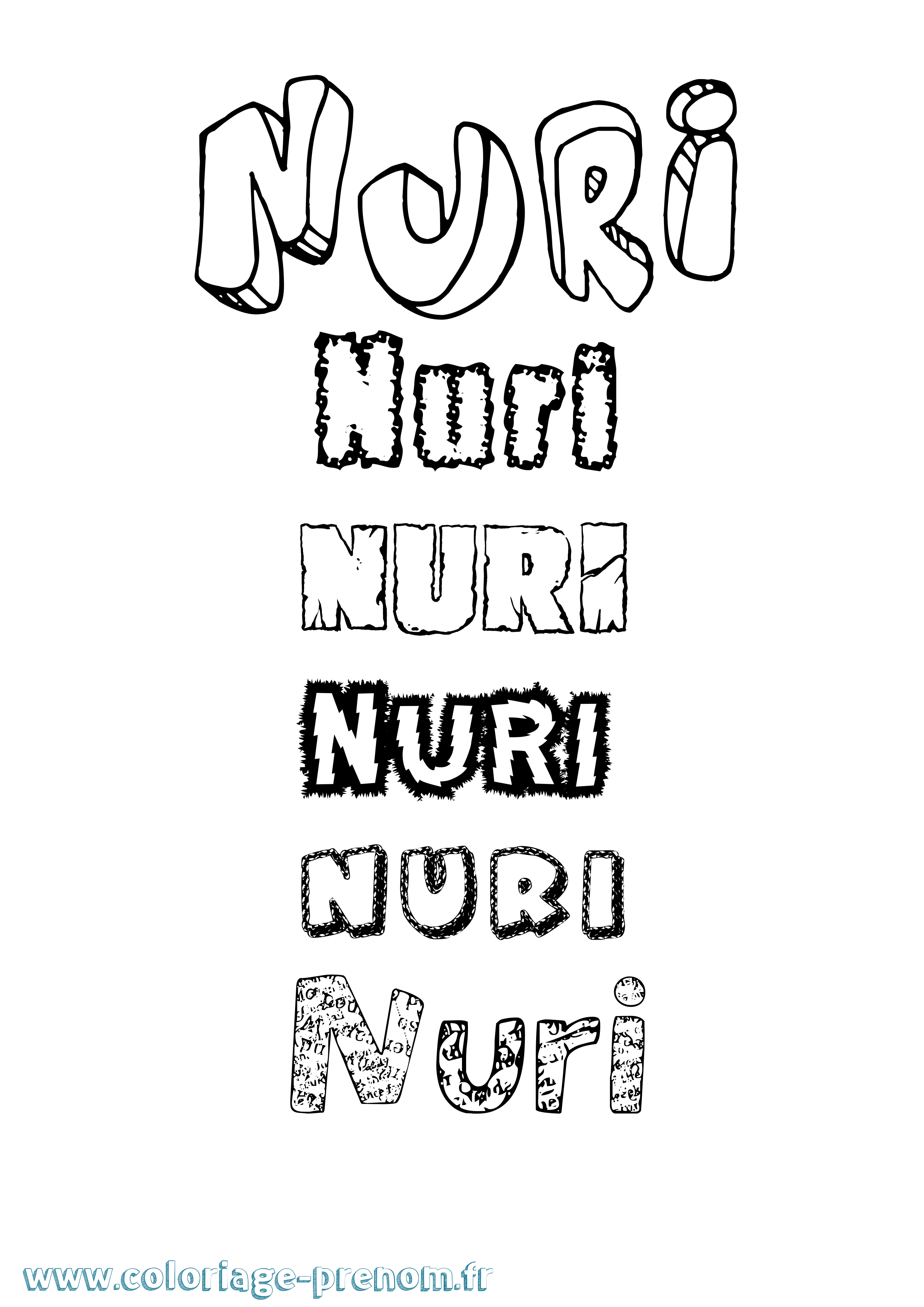 Coloriage prénom Nuri Destructuré