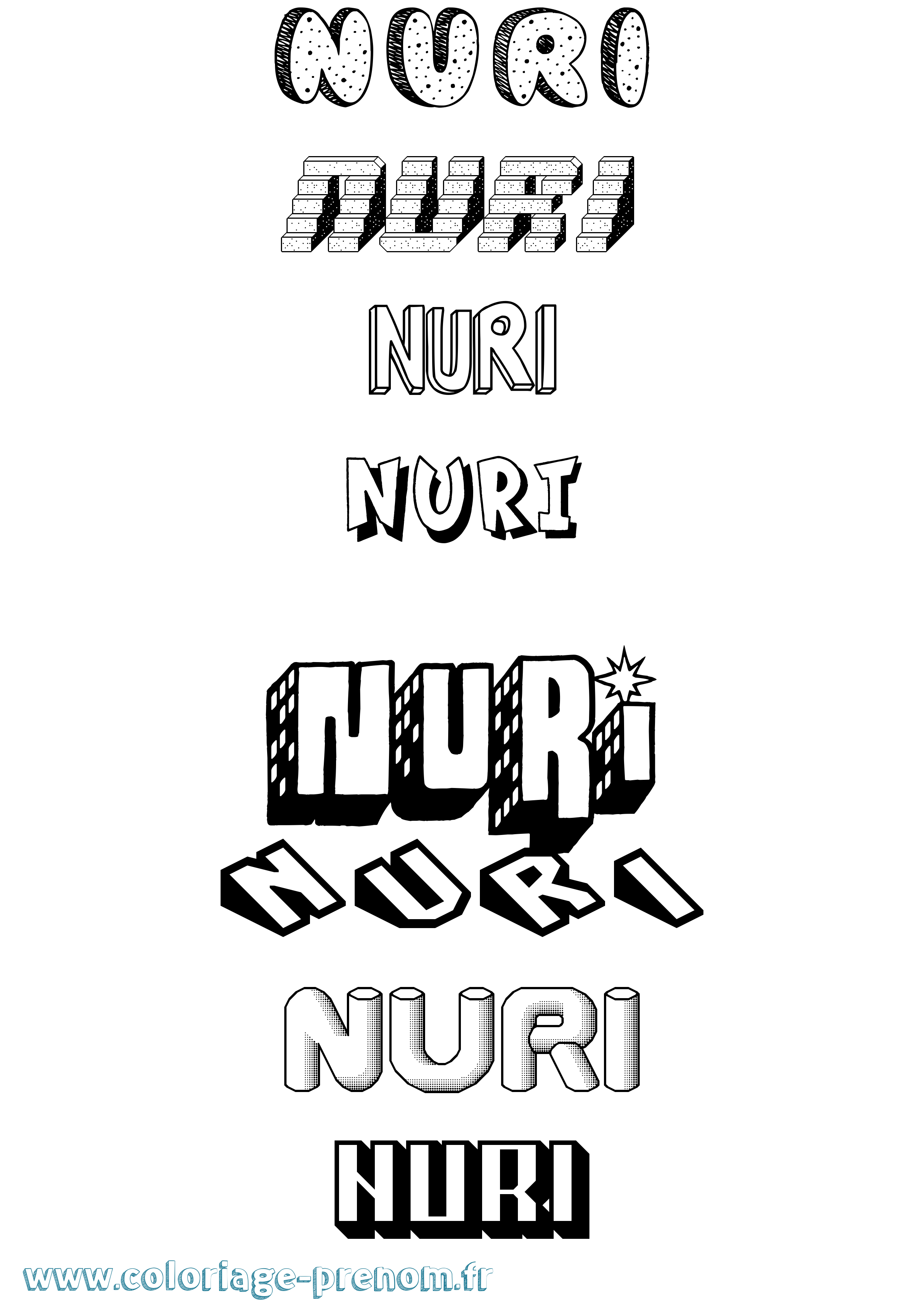 Coloriage Nuri Effet 3D Coloriage prénom Nuri Effet 3D