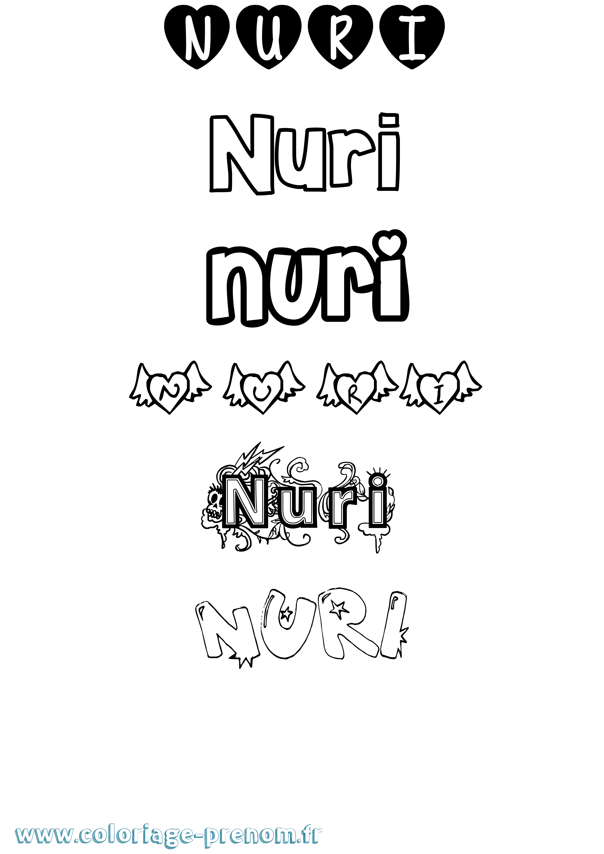 Coloriage Nuri Girly Coloriage prénom Nuri Girly