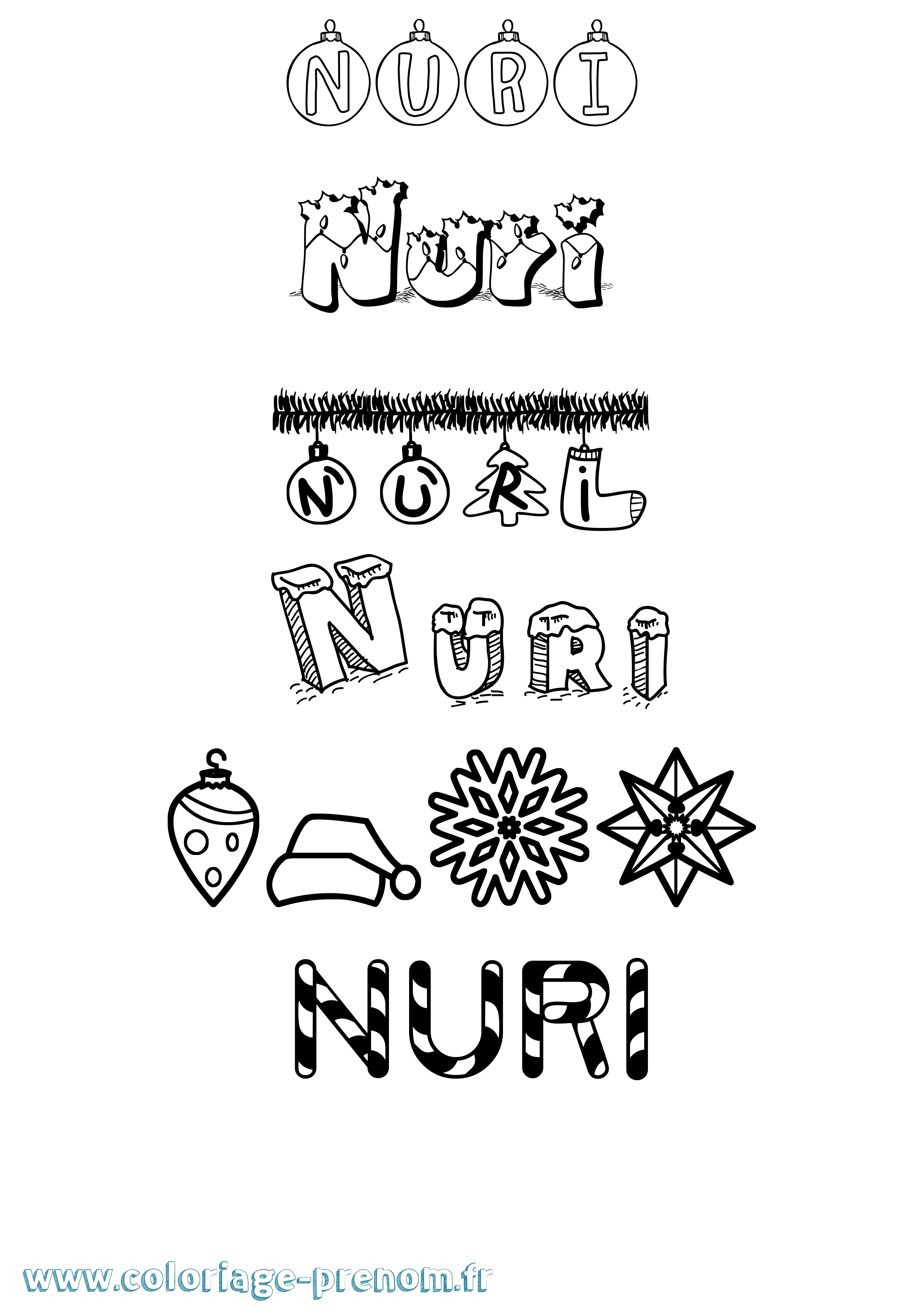 Coloriage prénom Nuri Noël