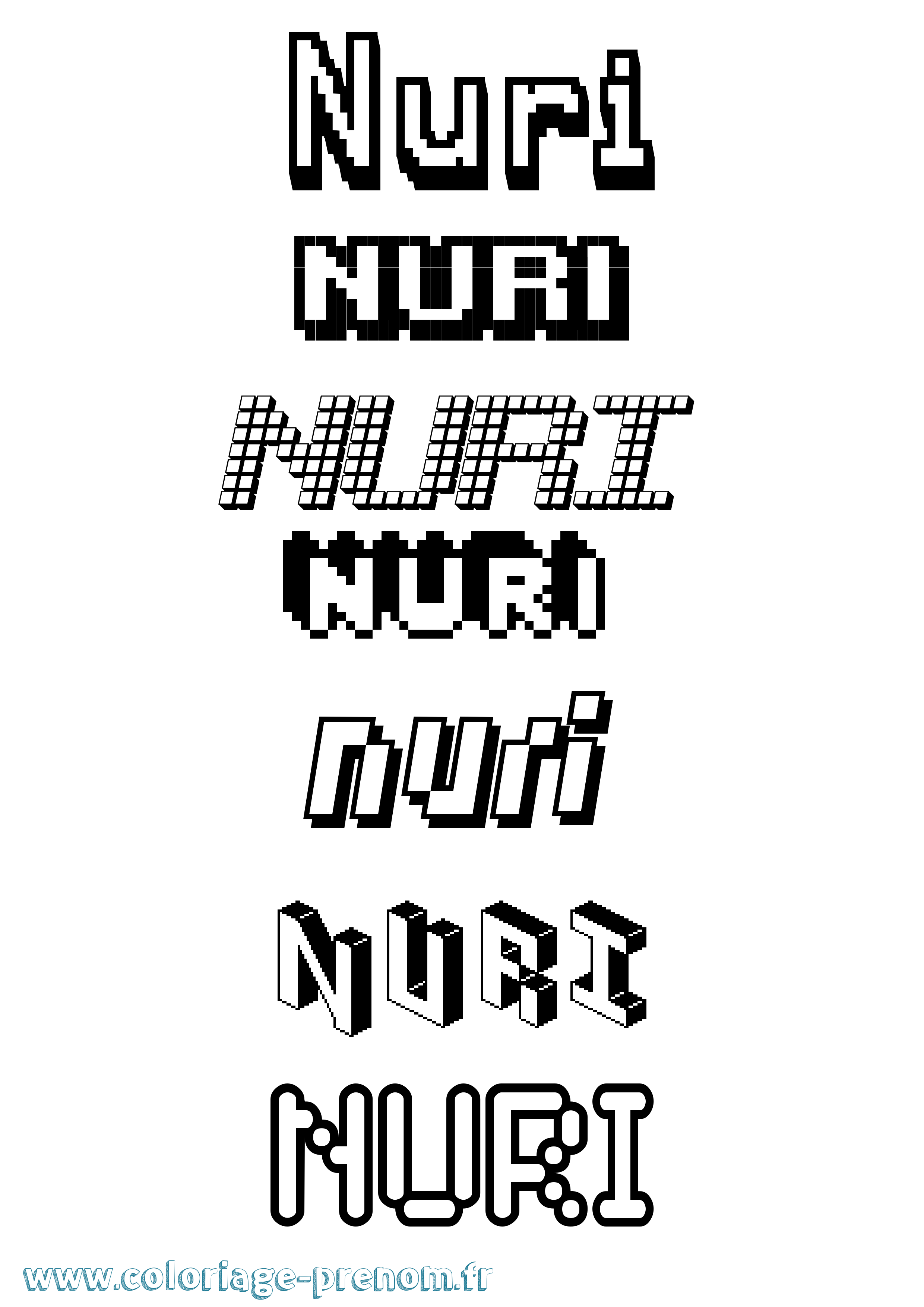 Coloriage prénom Nuri Pixel