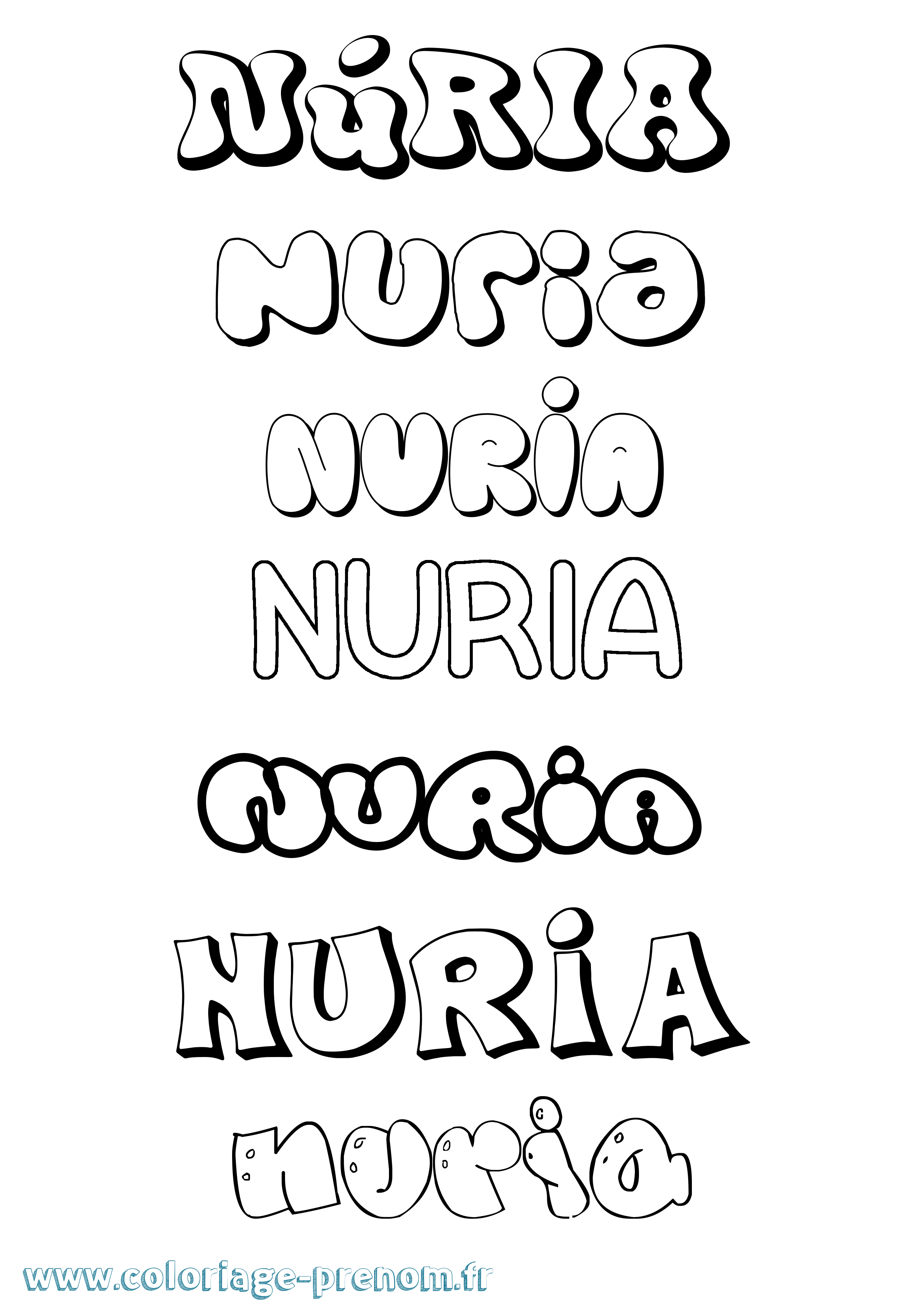 Coloriage prénom Núria Bubble