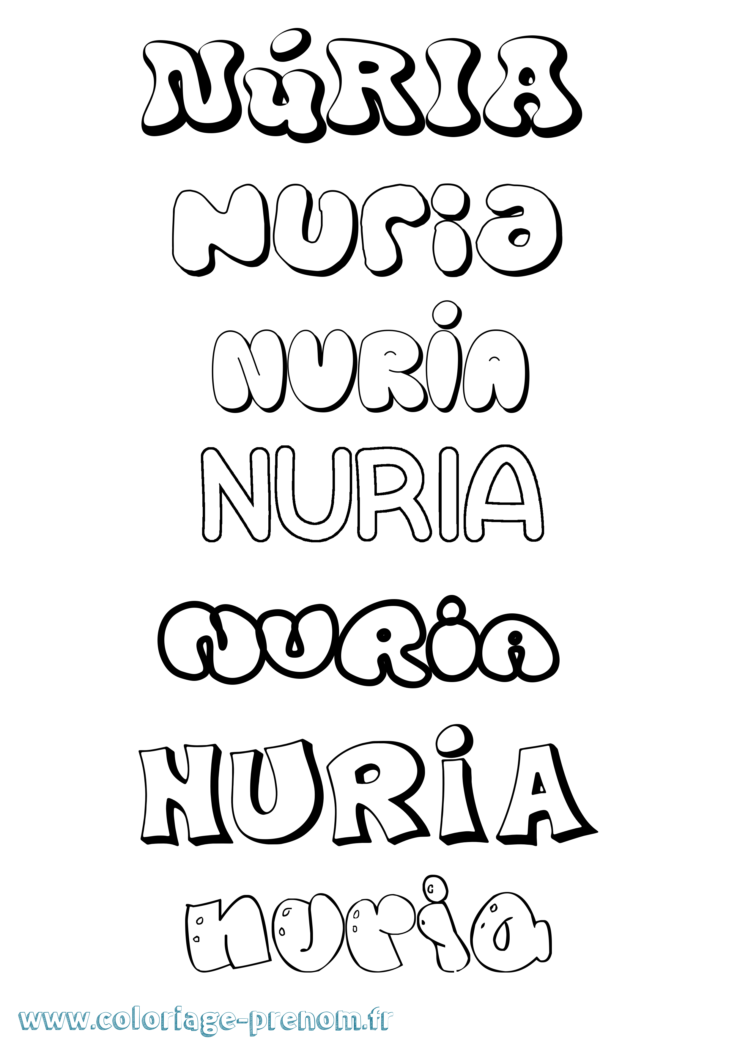 Coloriage Núria Bubble Coloriage prénom Núria Bubble