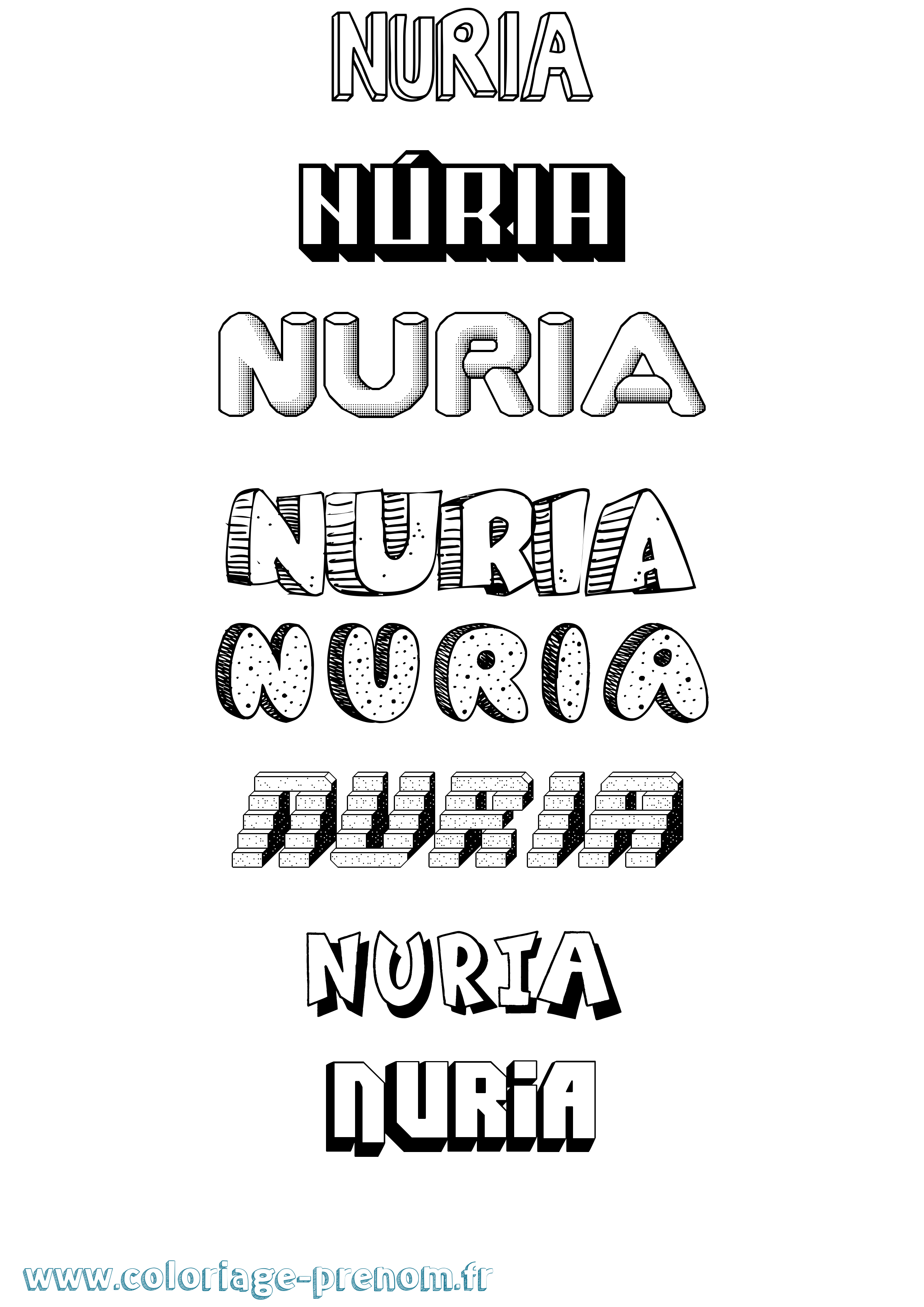 Coloriage Núria Effet 3D Coloriage prénom Núria Effet 3D