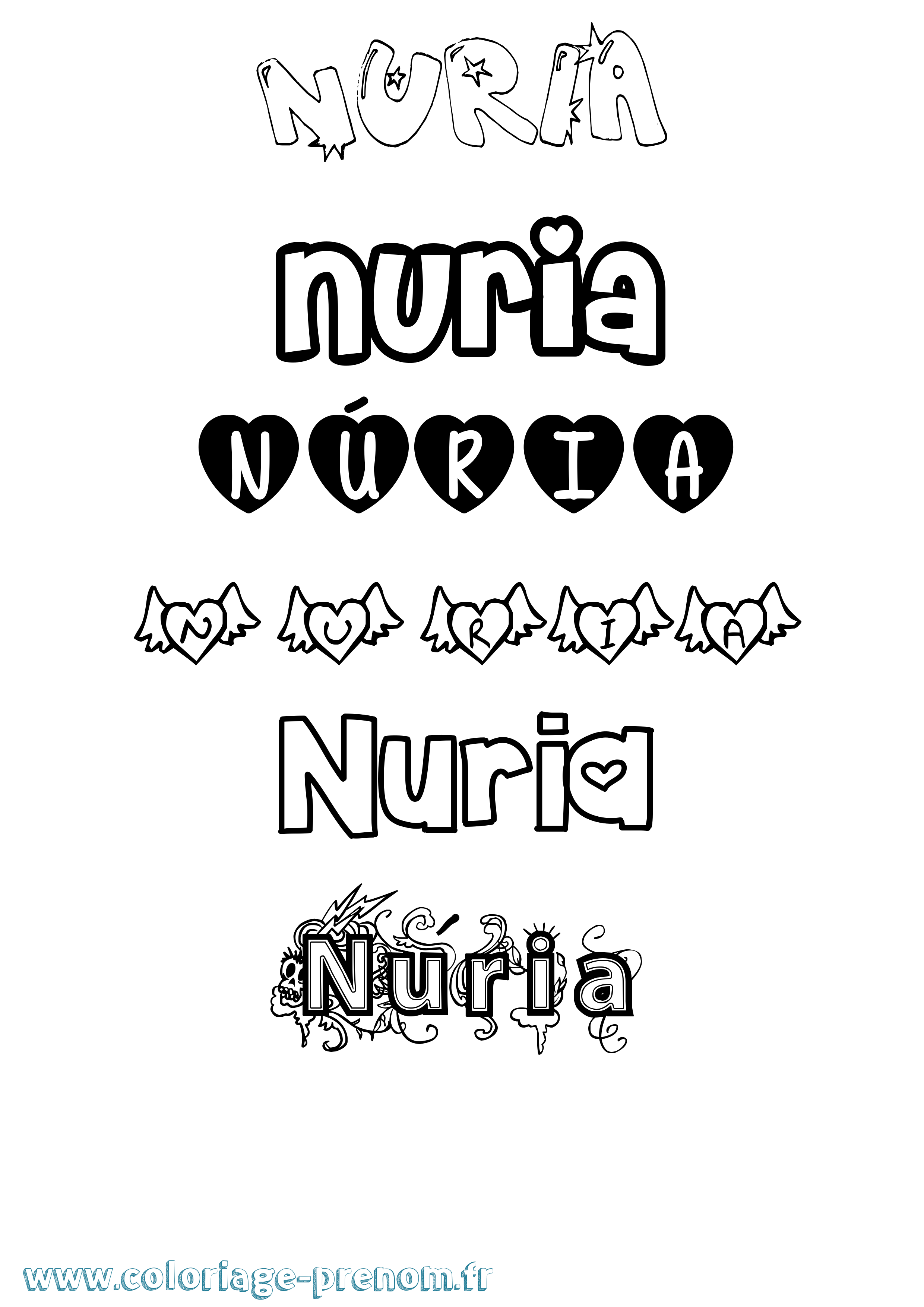 Coloriage prénom Núria Girly