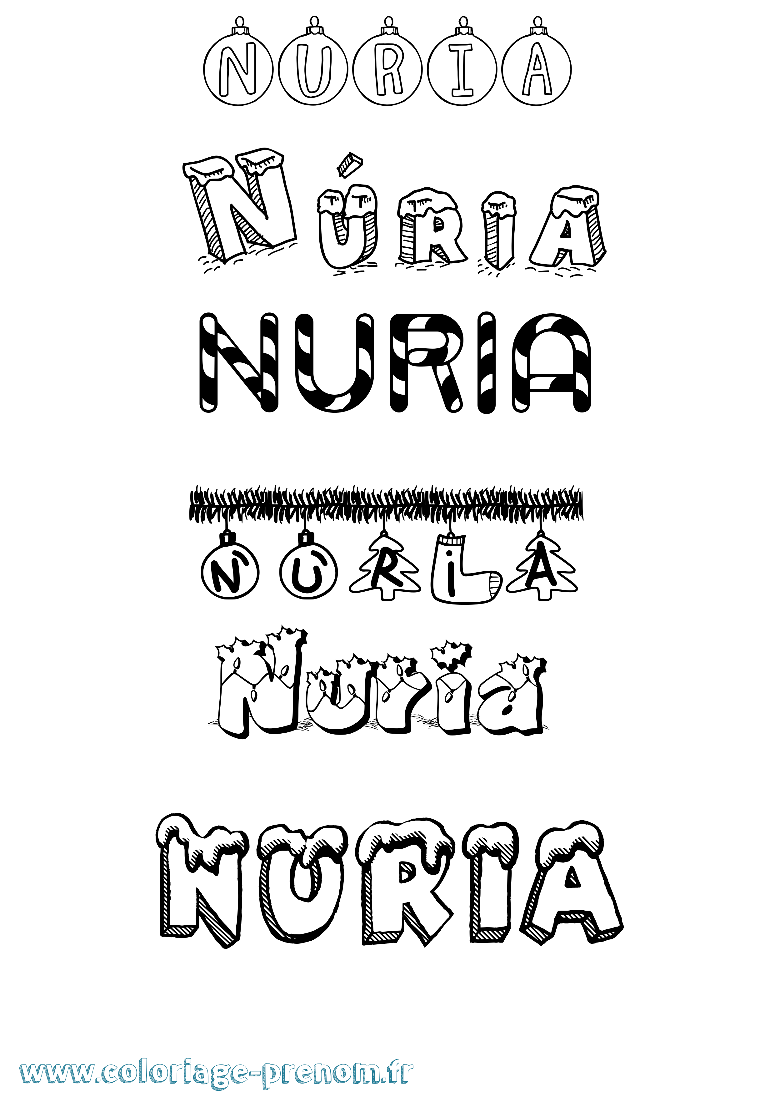 Coloriage Núria Noël Coloriage prénom Núria Noël
