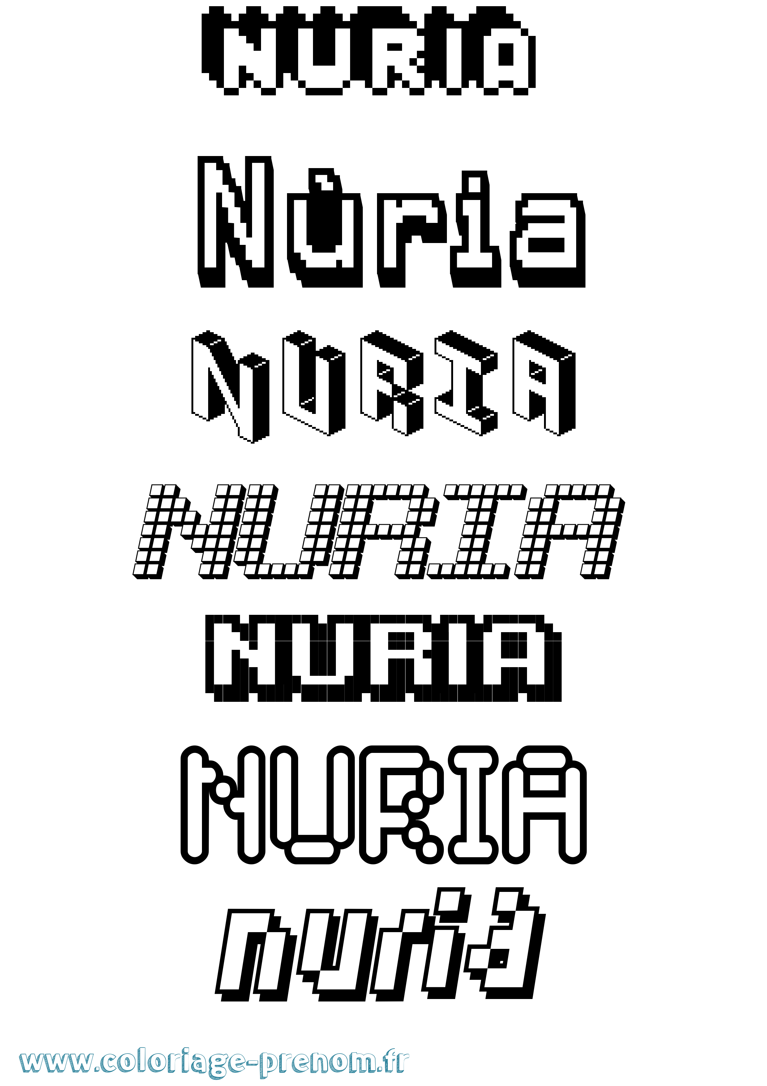 Coloriage prénom Núria Pixel