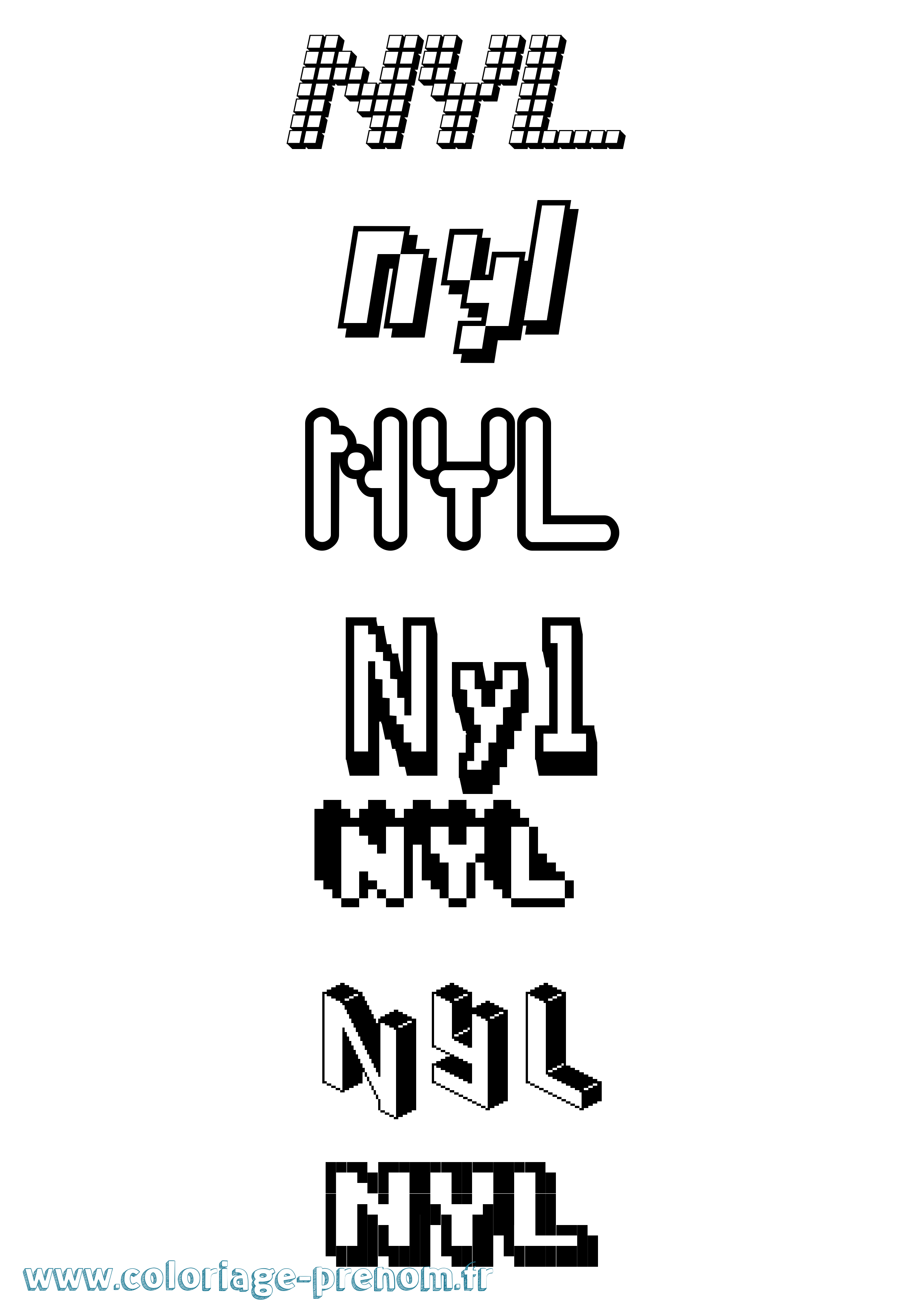 Coloriage prénom Nyl Pixel