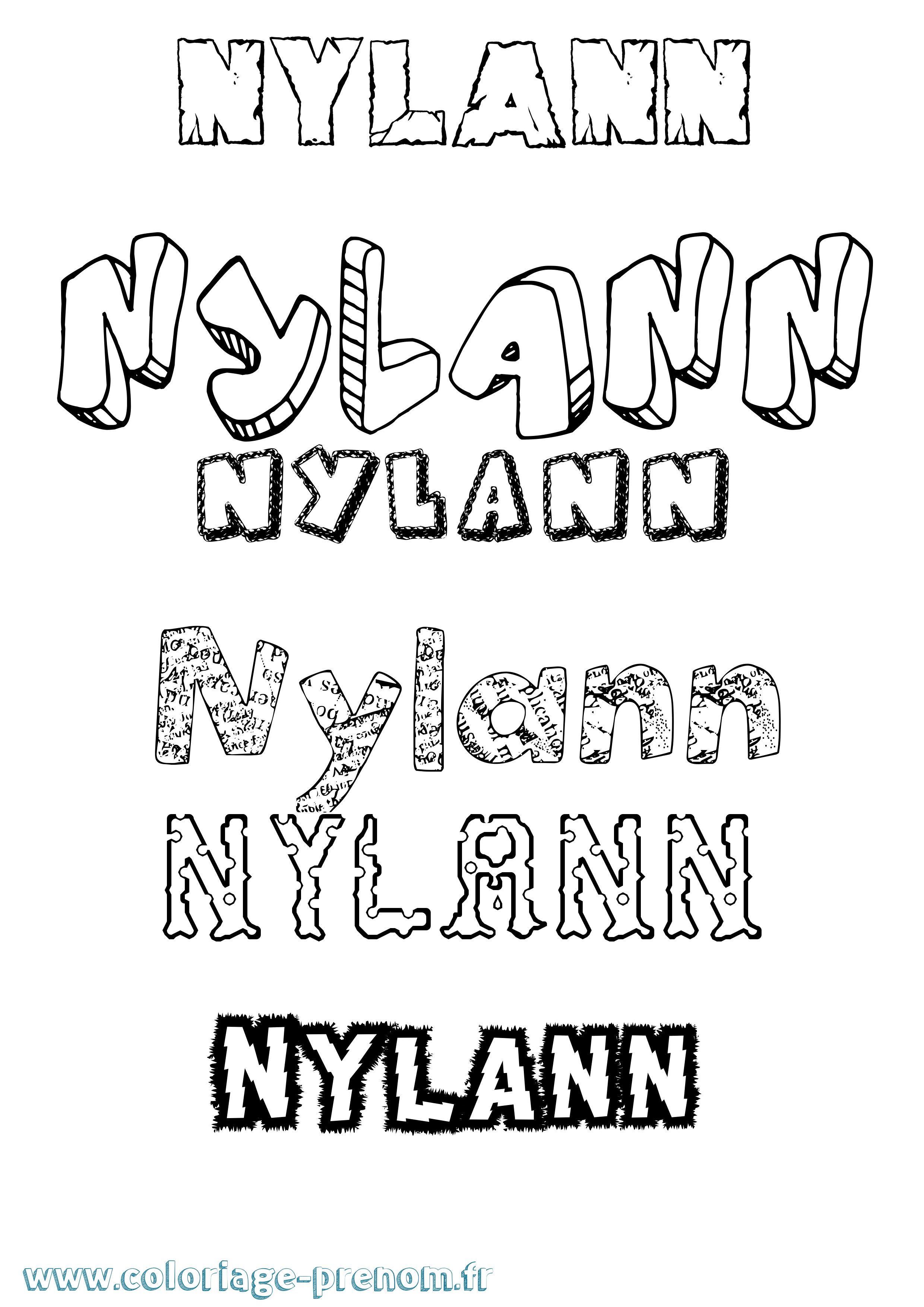 Coloriage prénom Nylann Destructuré