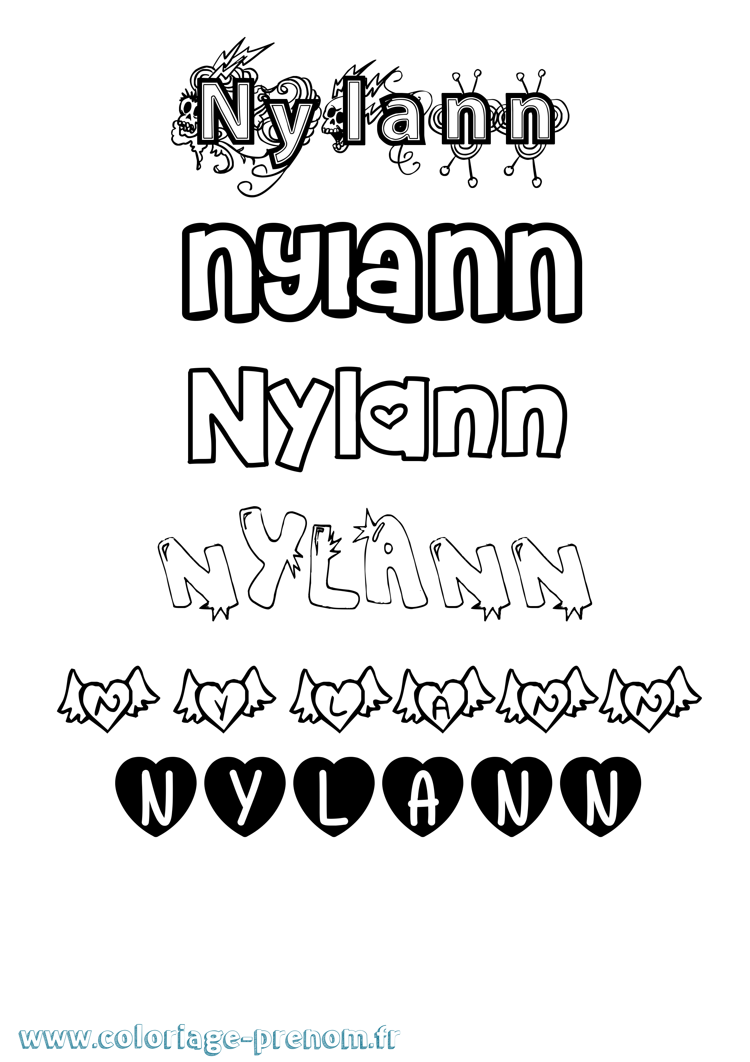 Coloriage Nylann Girly Coloriage prénom Nylann Girly