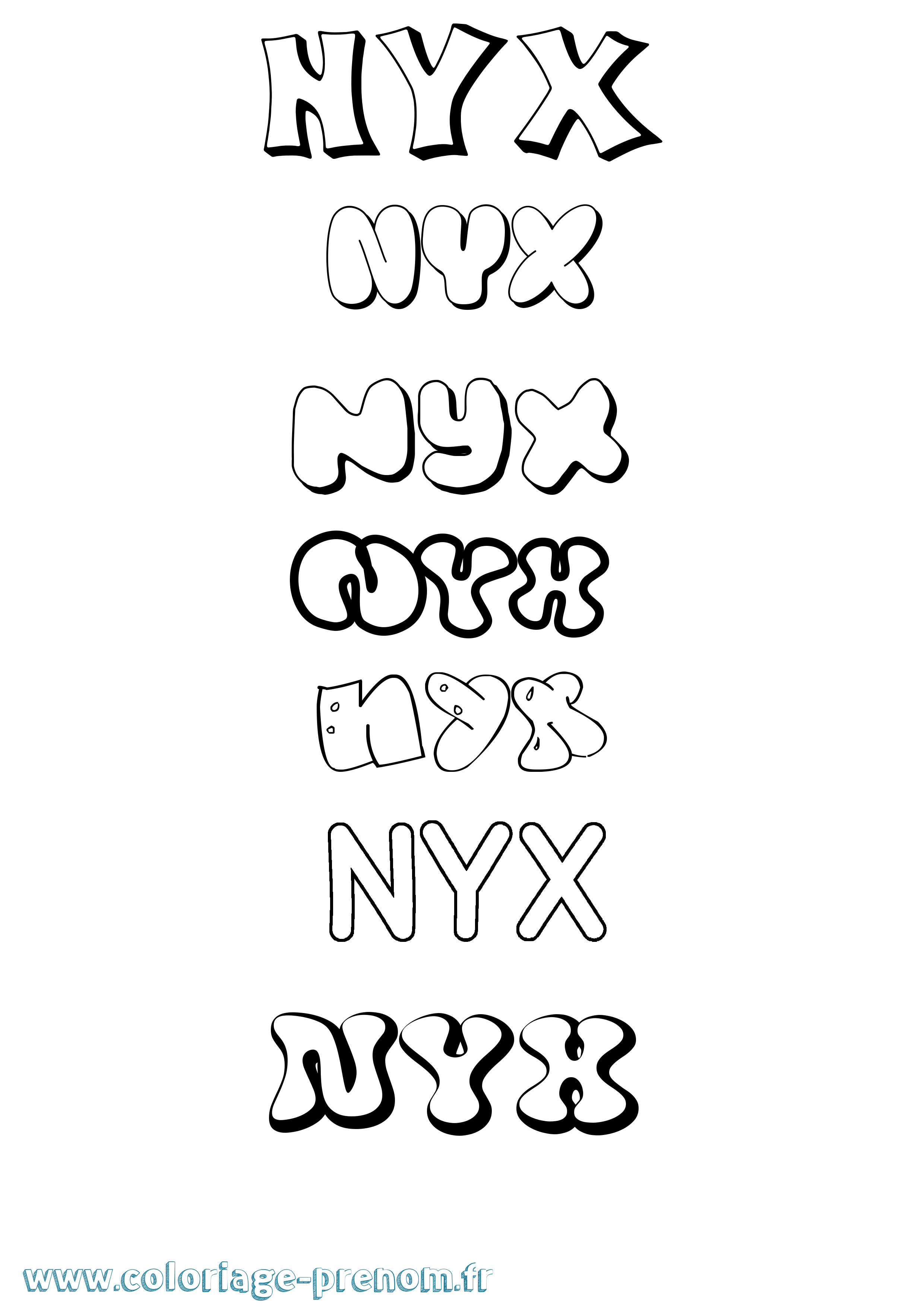 Coloriage Nyx Bubble Coloriage prénom Nyx Bubble