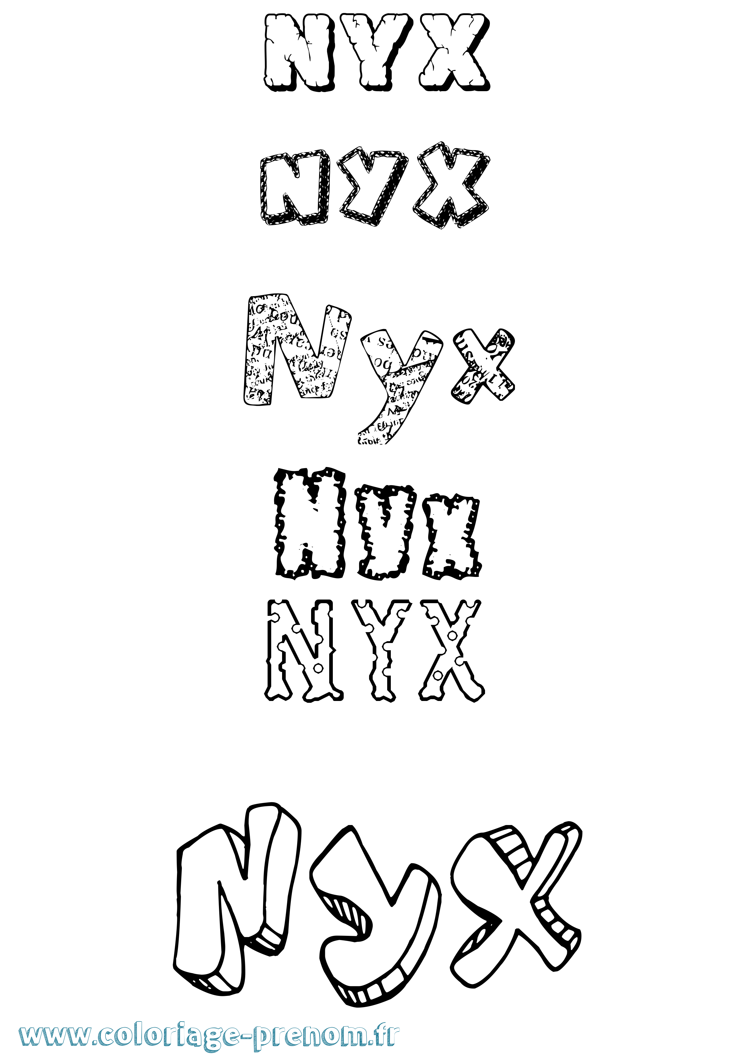 Coloriage prénom Nyx Destructuré