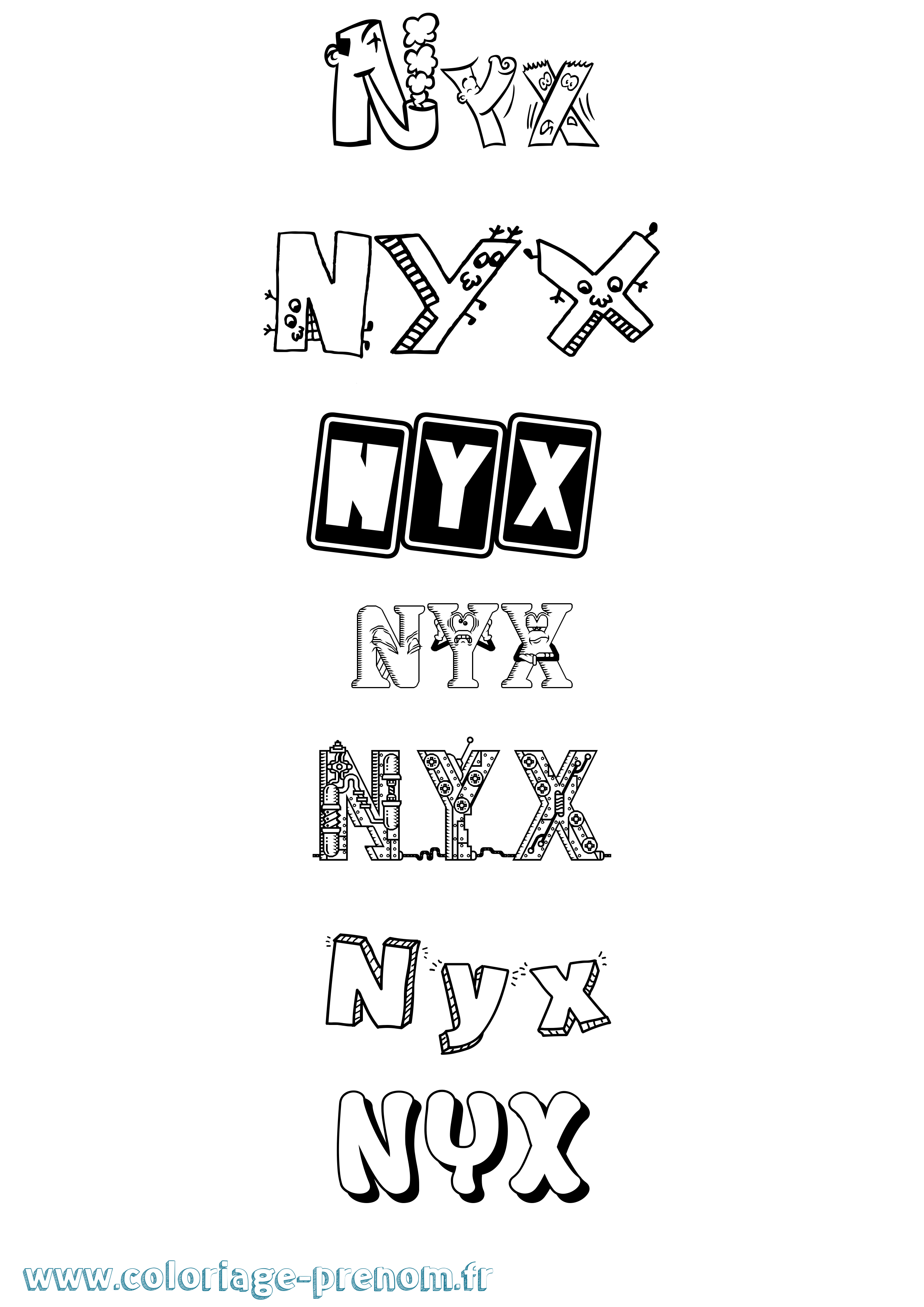 Coloriage prénom Nyx Fun