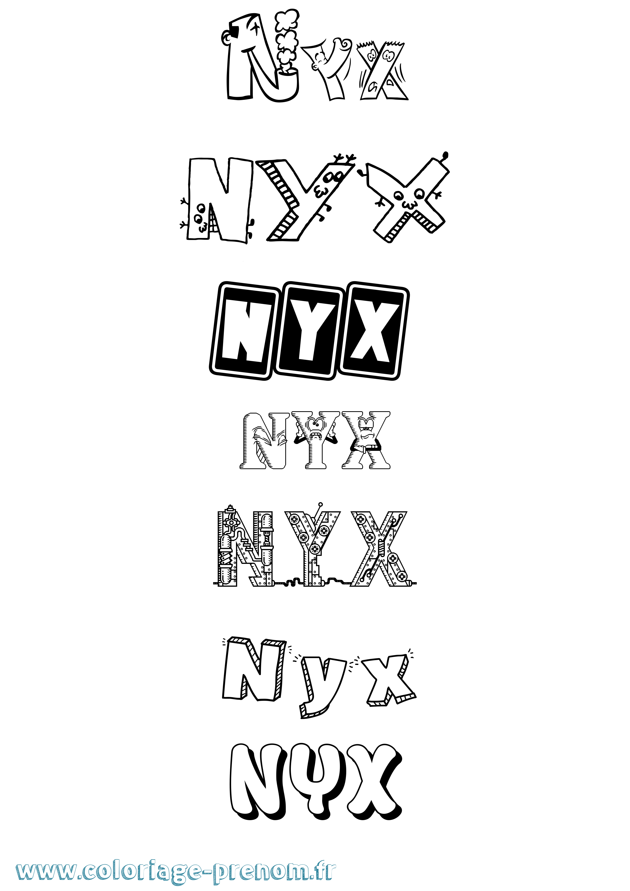 Coloriage Nyx Fun Coloriage prénom Nyx Fun