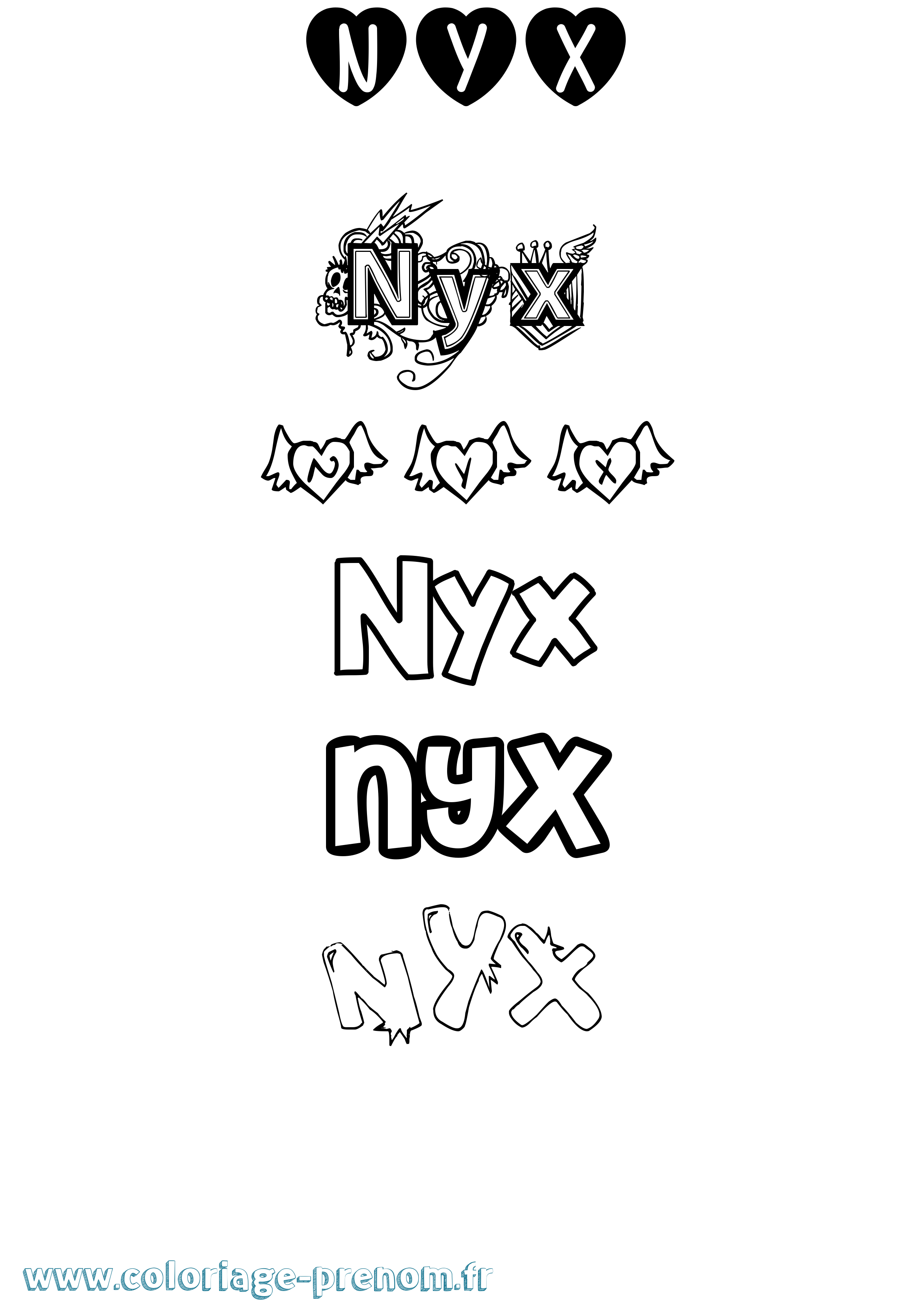 Coloriage Nyx Girly Coloriage prénom Nyx Girly