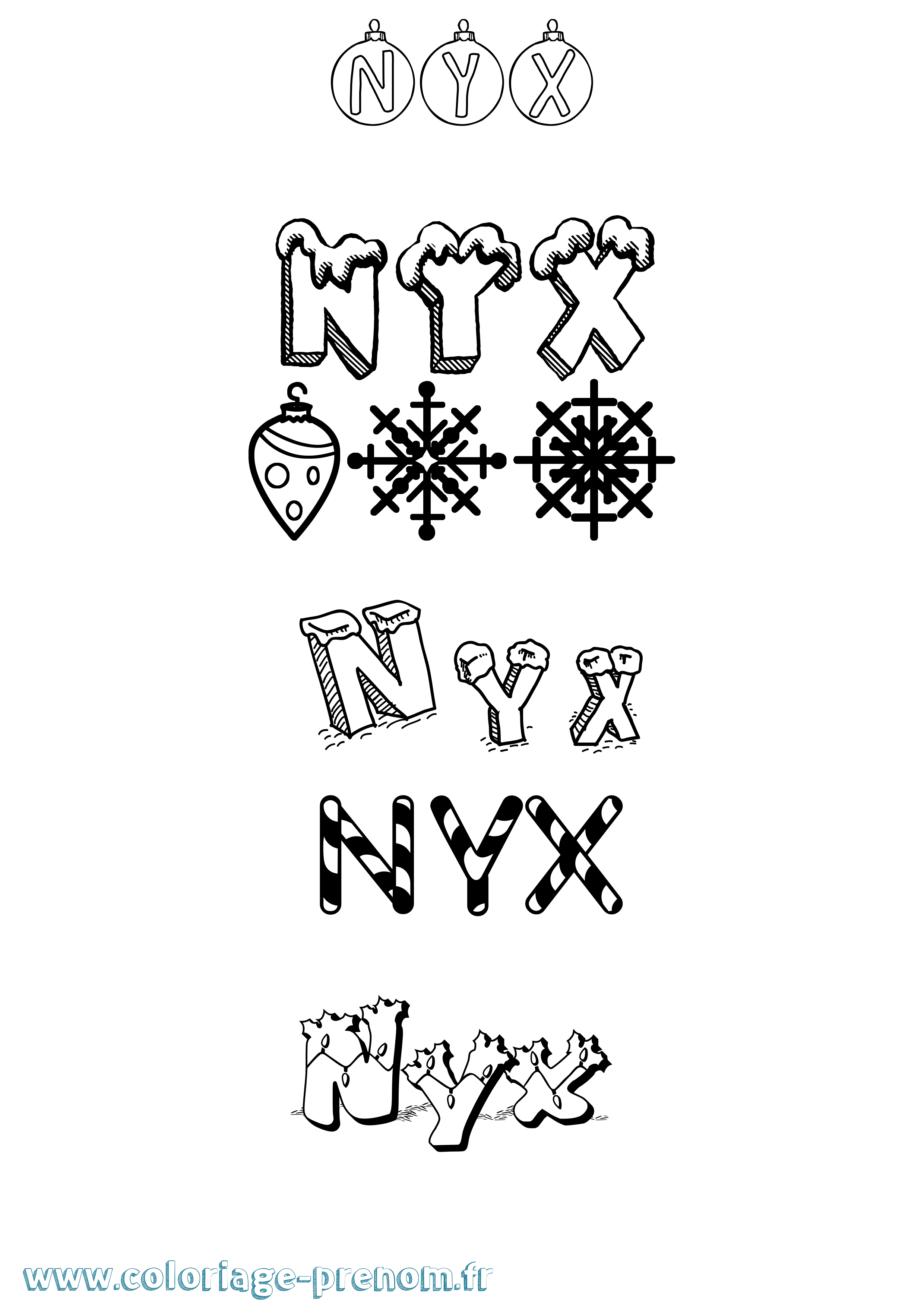 Coloriage Nyx Noël Coloriage prénom Nyx Noël