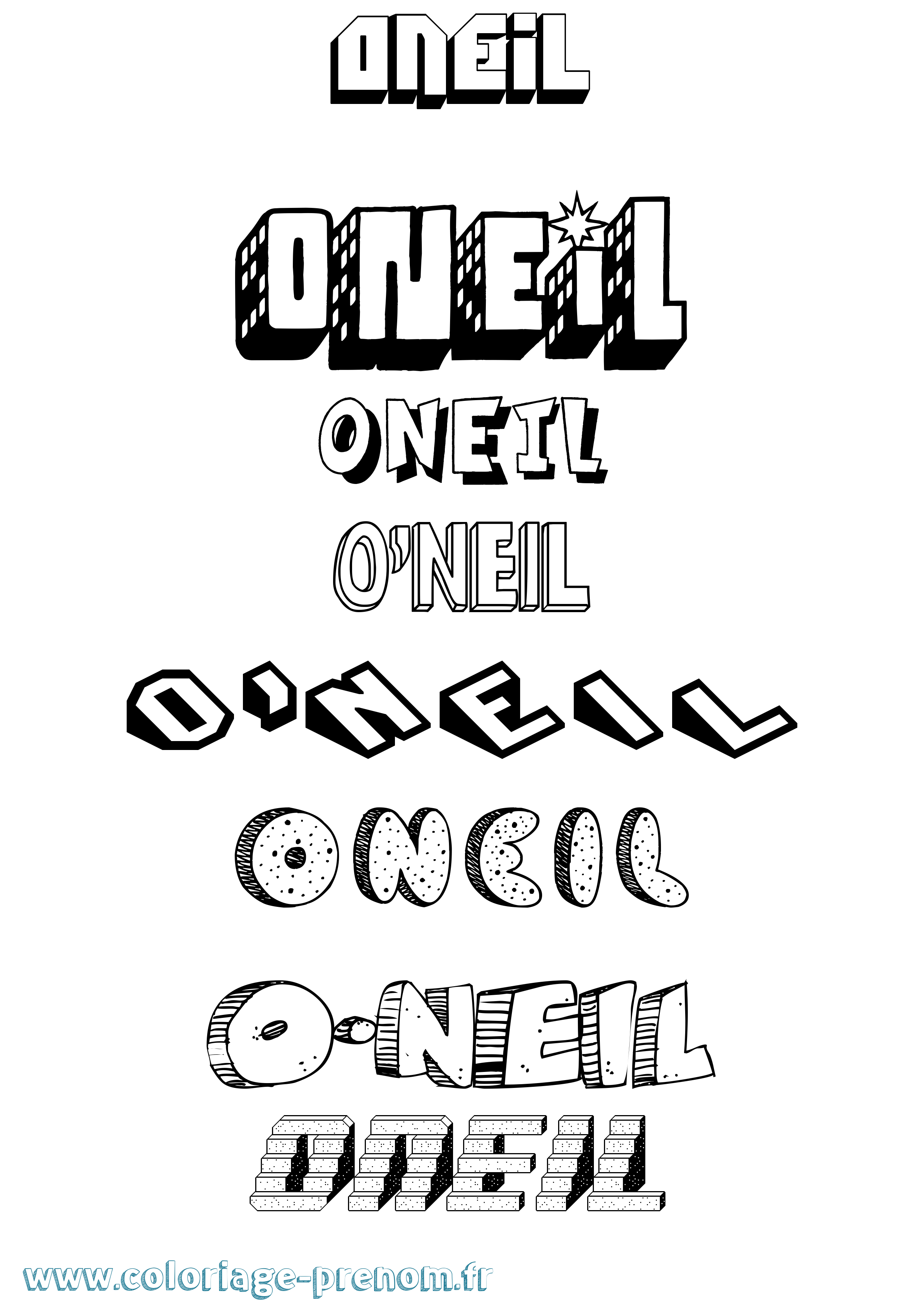 Coloriage O'Neil Effet 3D Coloriage prénom O'Neil Effet 3D