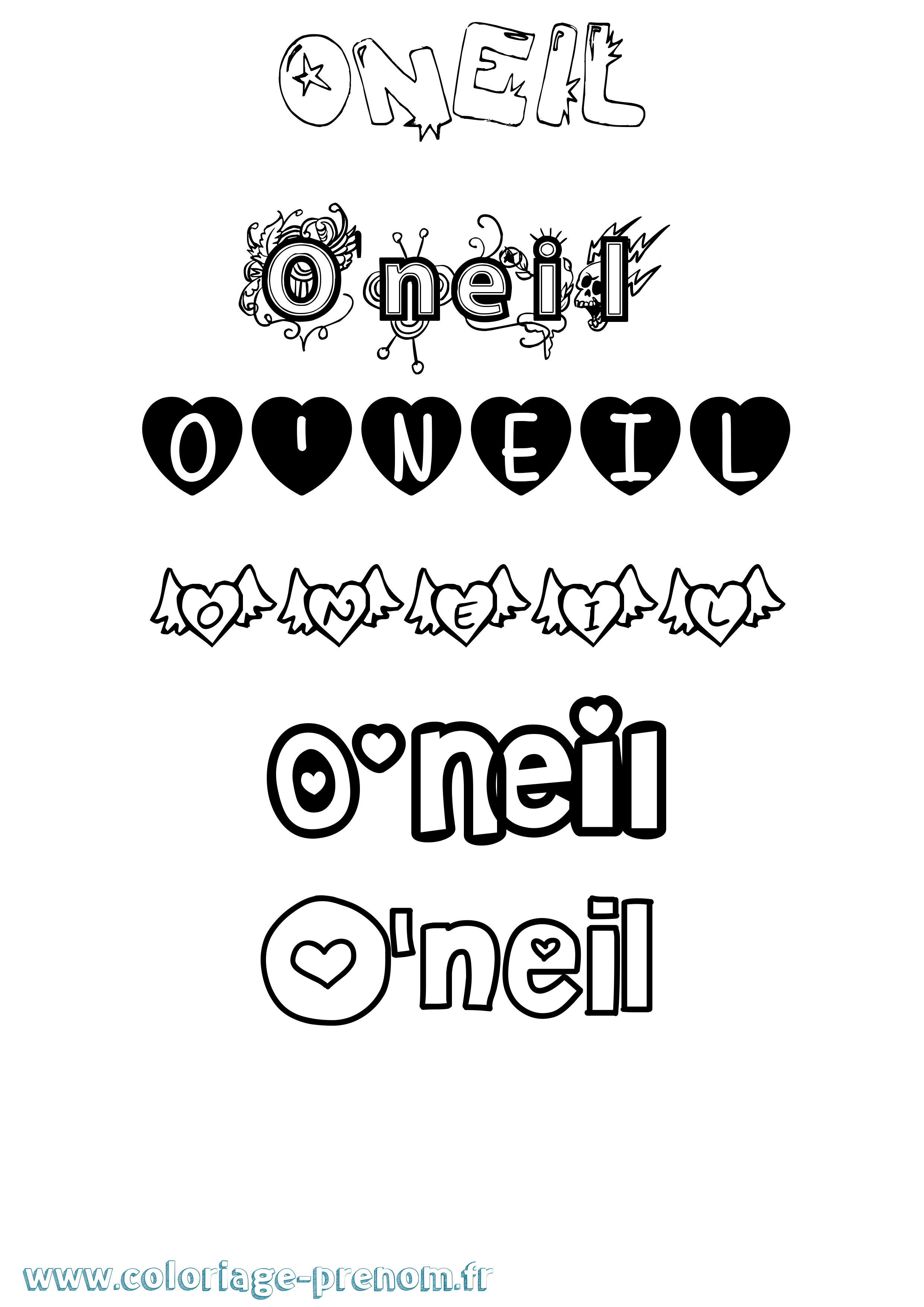 Coloriage O'Neil Girly Coloriage prénom O'Neil Girly