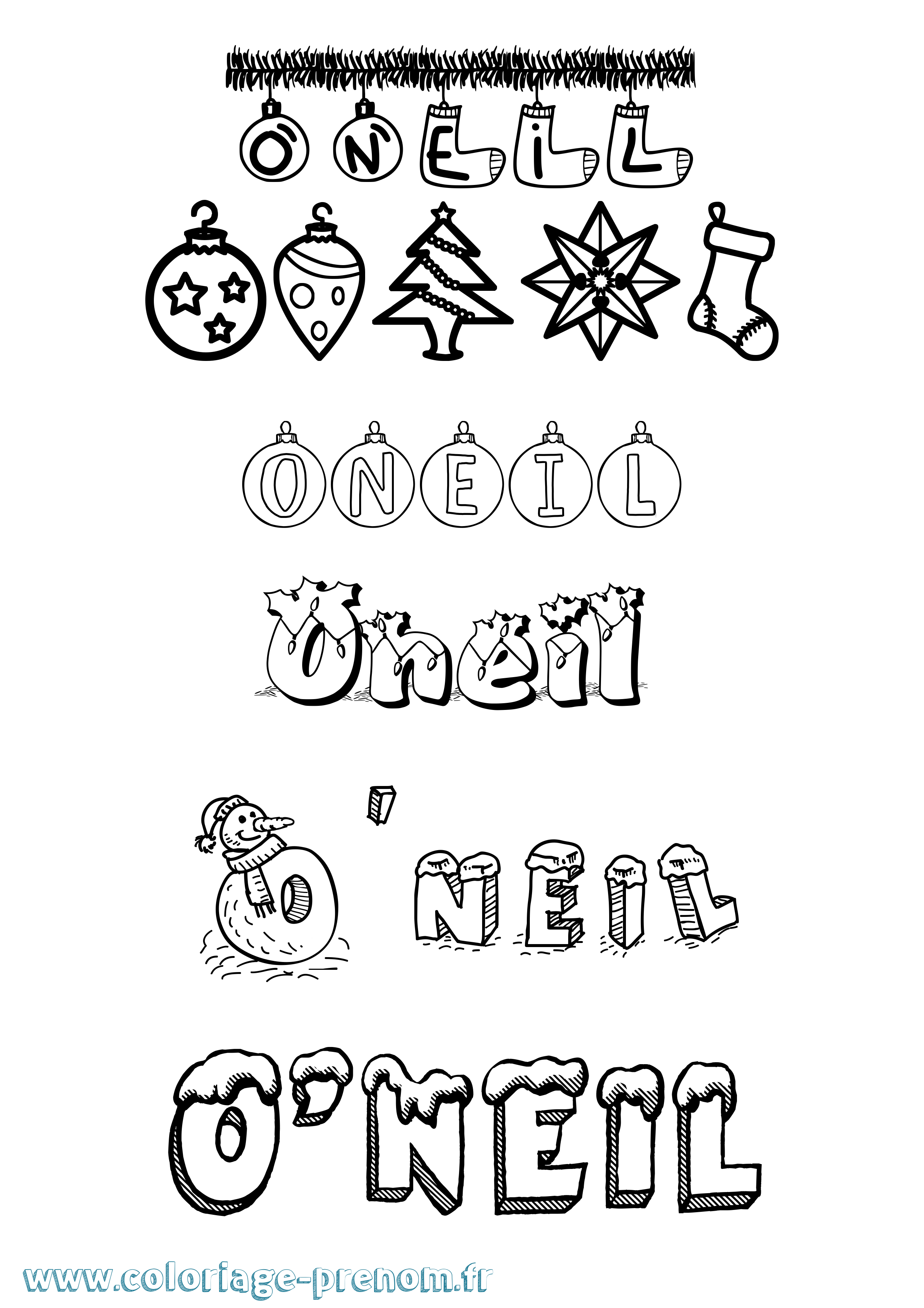 Coloriage O'Neil Noël Coloriage prénom O'Neil Noël