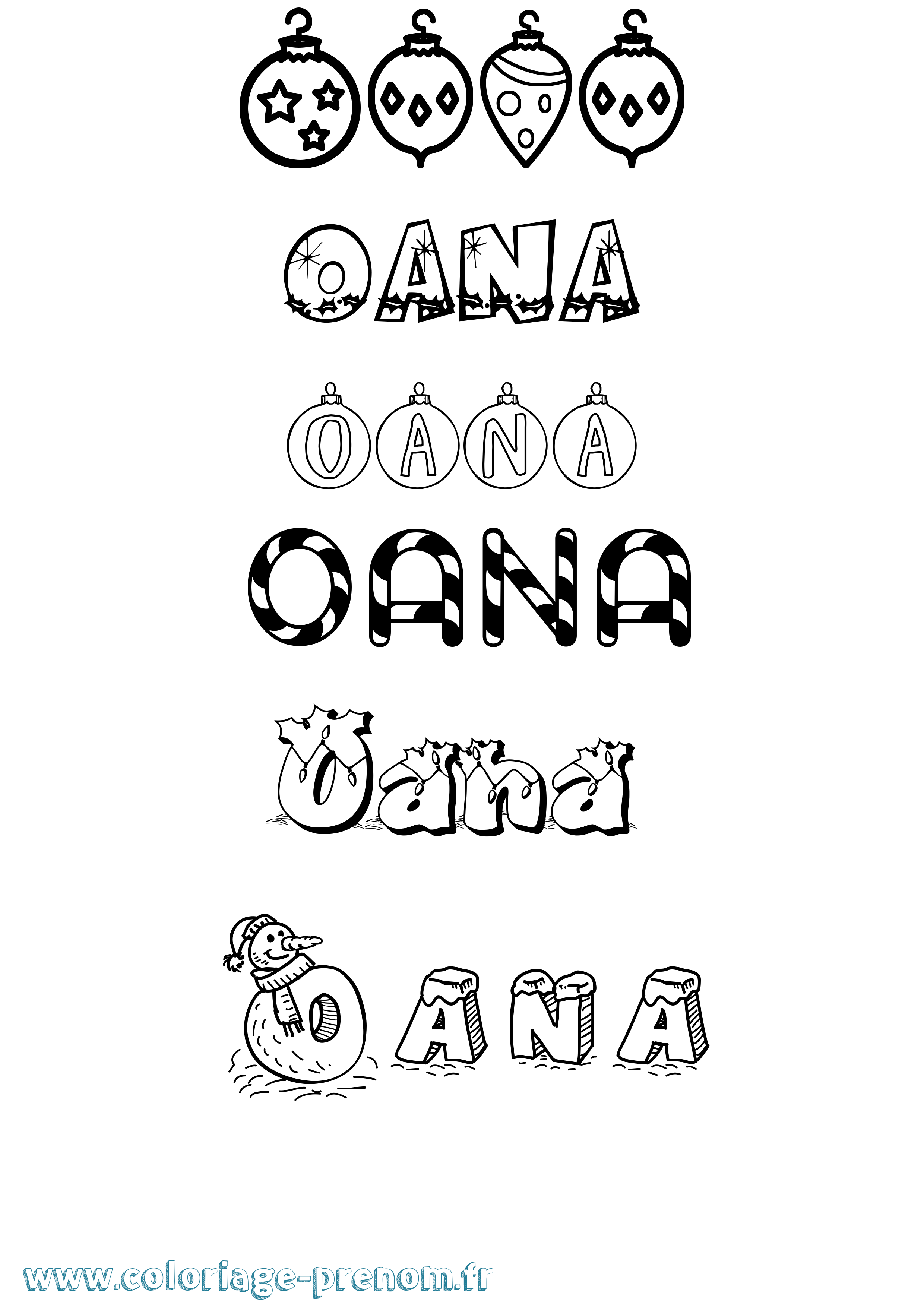 Coloriage prénom Oana Noël
