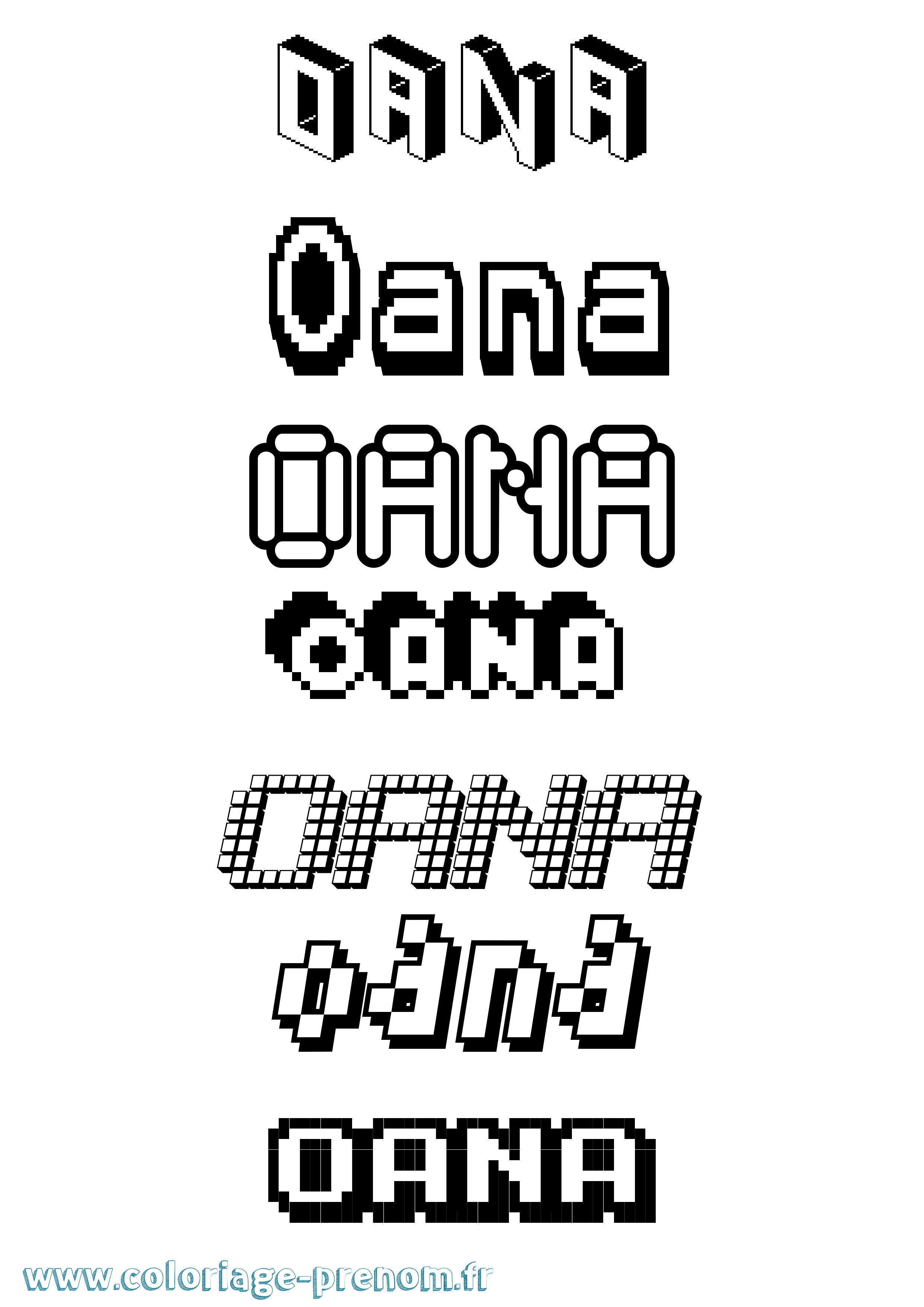 Coloriage prénom Oana Pixel