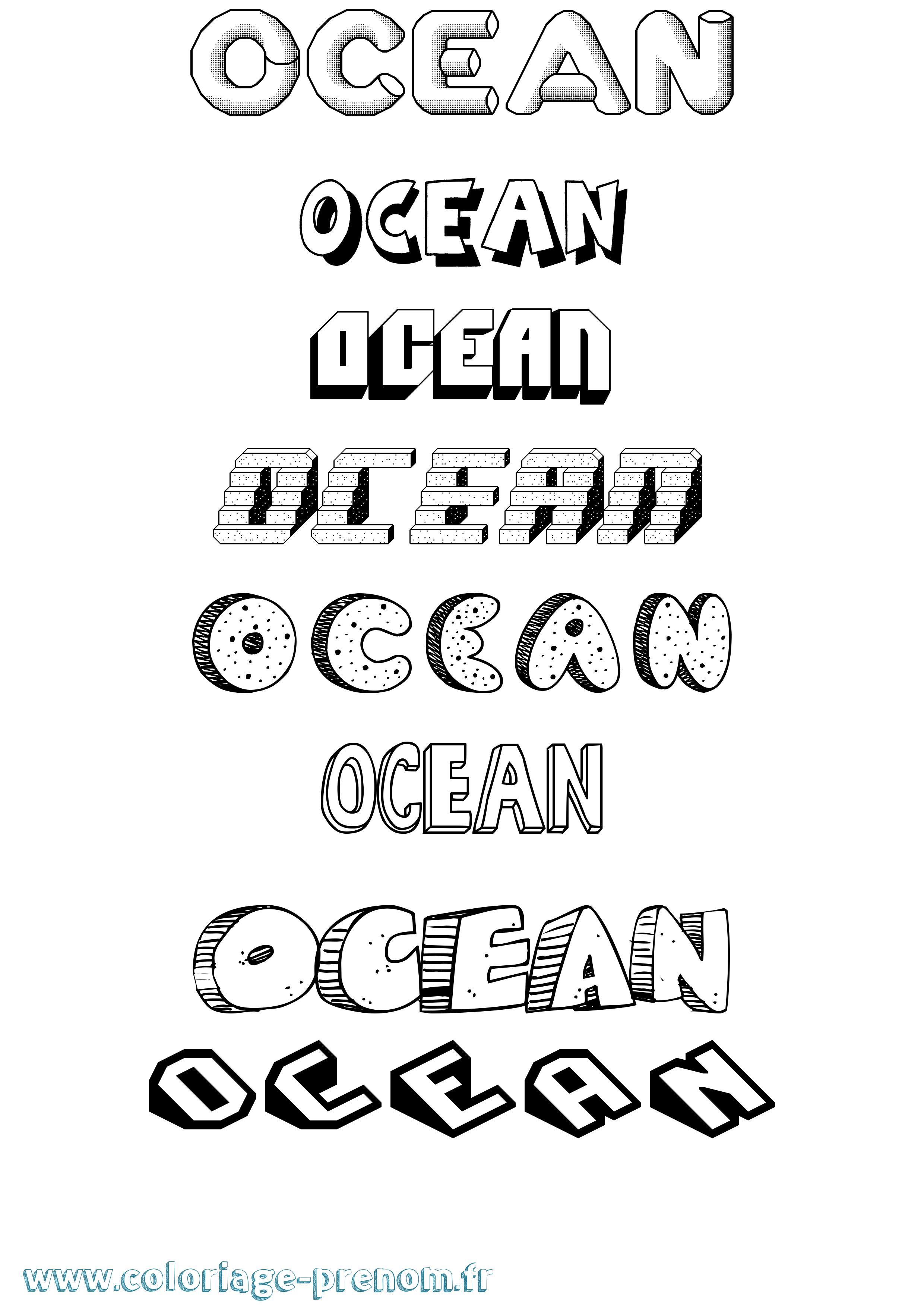 Coloriage Ocean Effet 3D Coloriage prénom Ocean Effet 3D