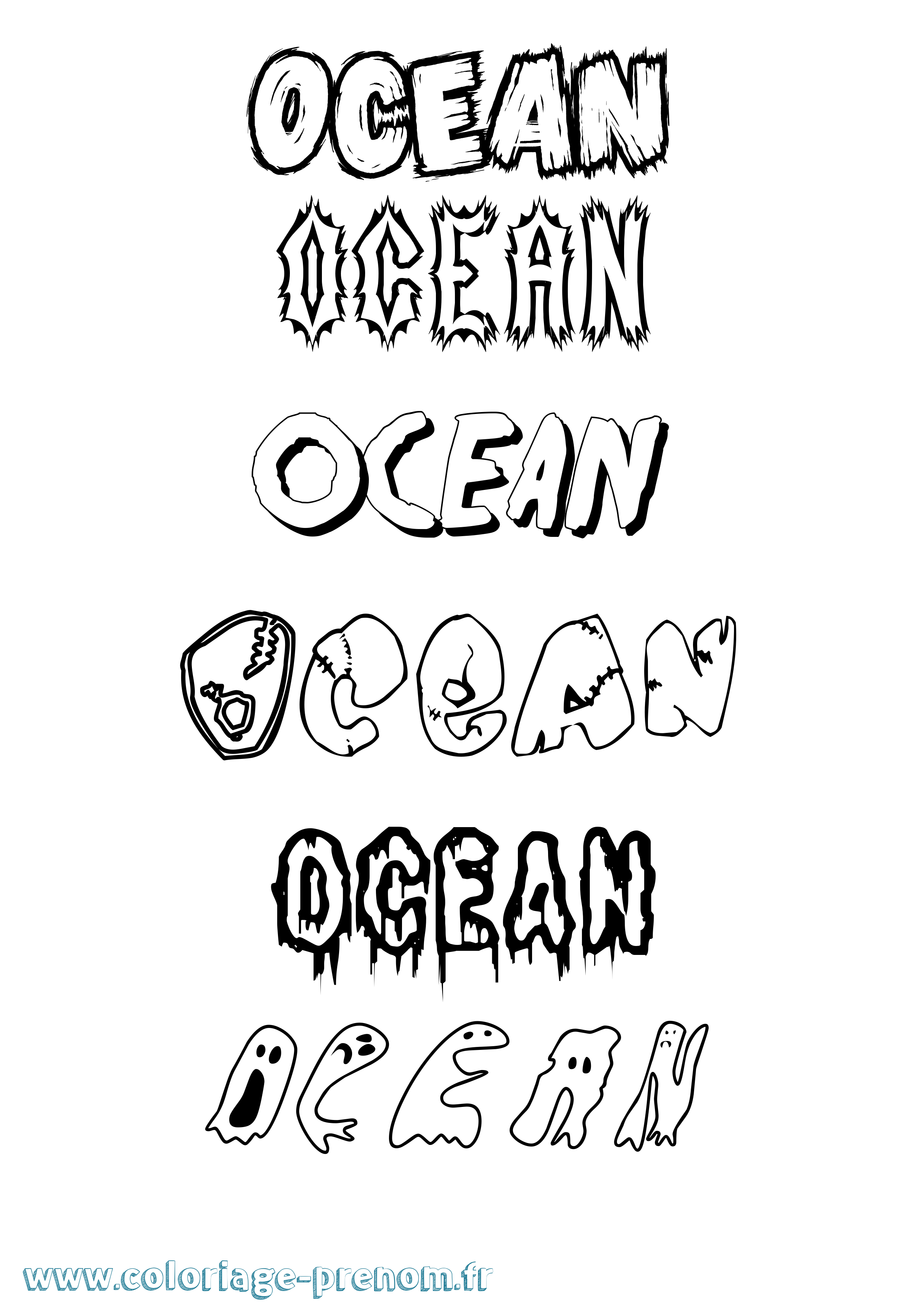 Coloriage Ocean Frisson Coloriage prénom Ocean Frisson