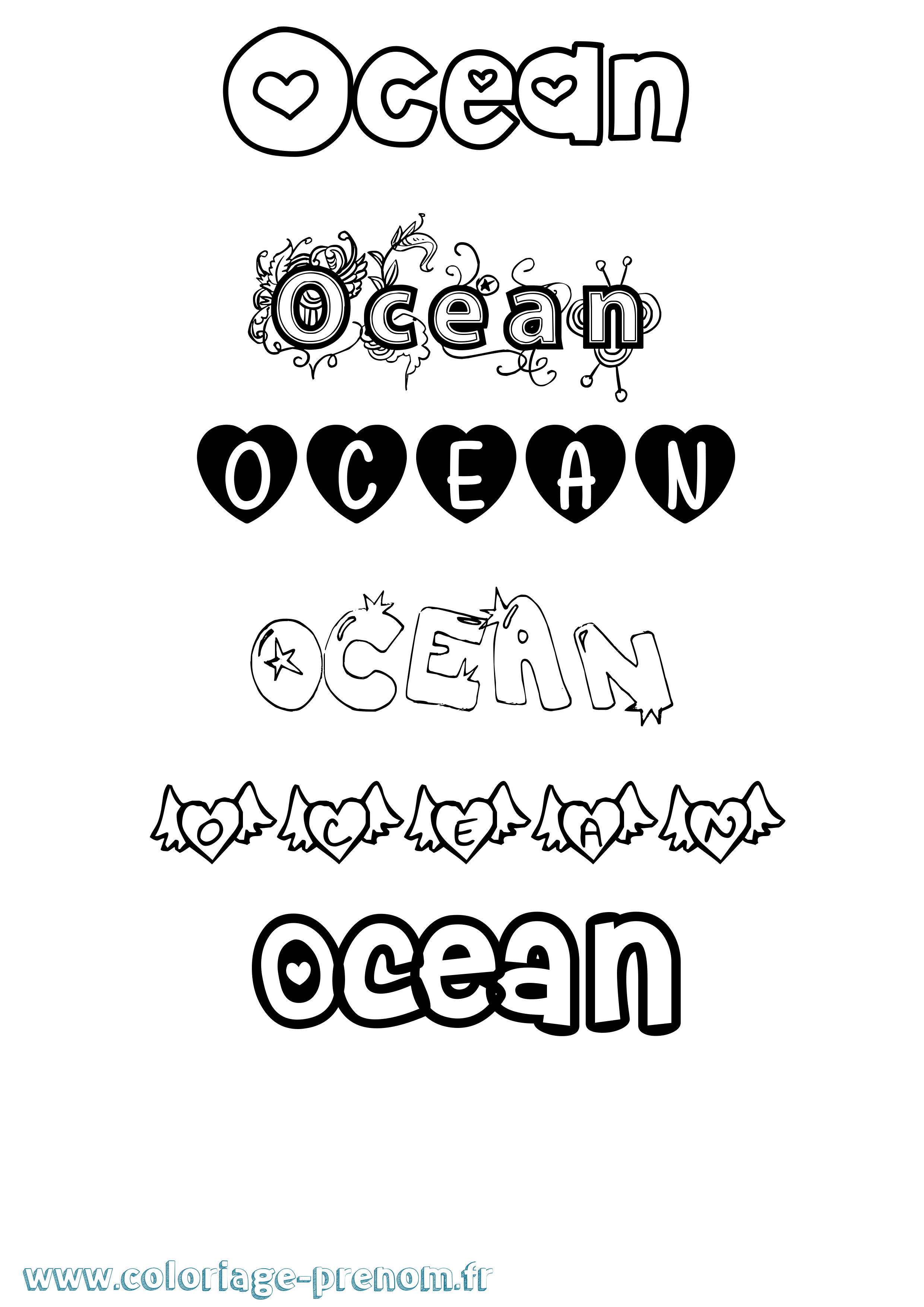Coloriage Ocean Girly Coloriage prénom Ocean Girly