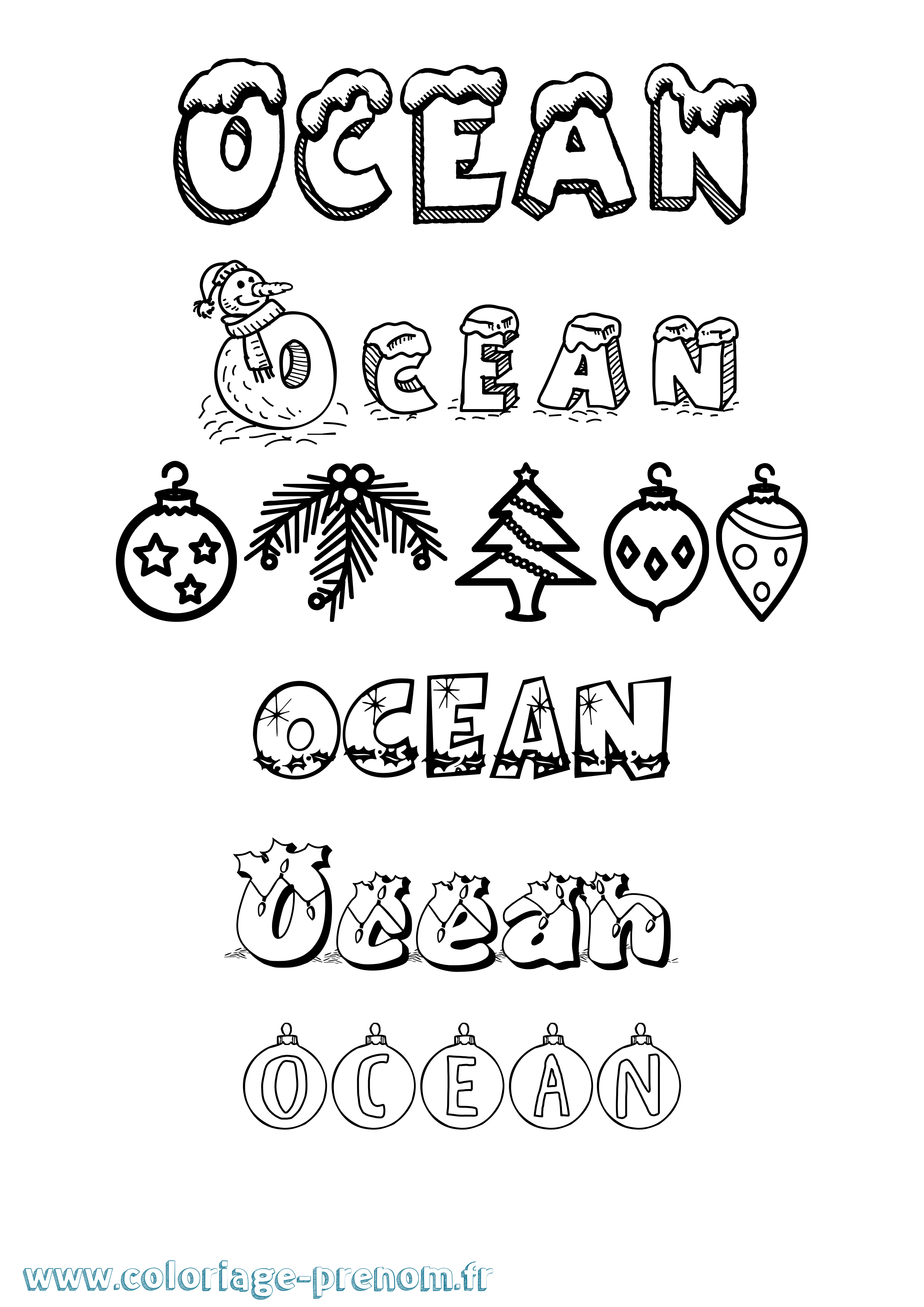 Coloriage Ocean Noël Coloriage prénom Ocean Noël