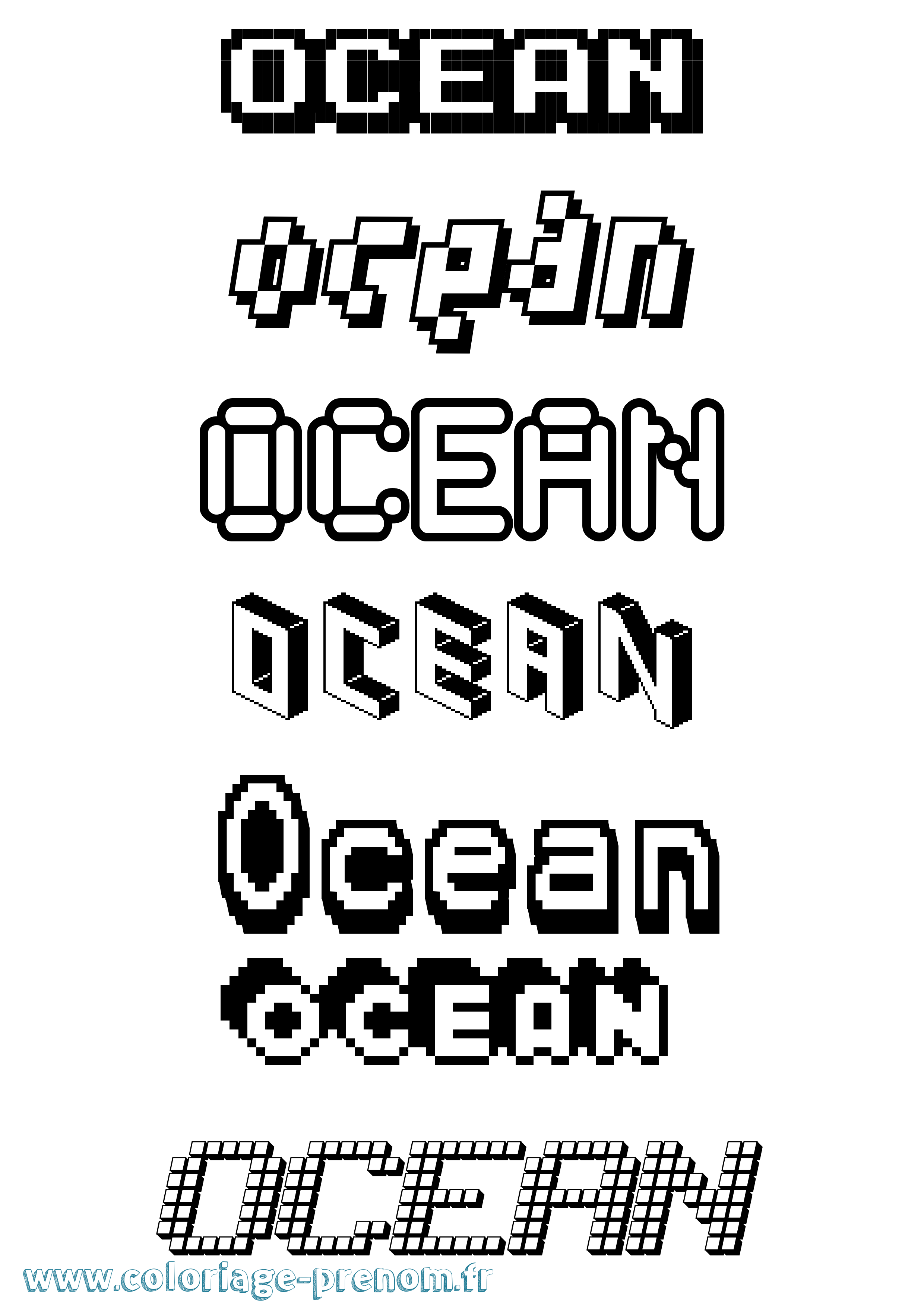 Coloriage Ocean Pixel Coloriage prénom Ocean Pixel