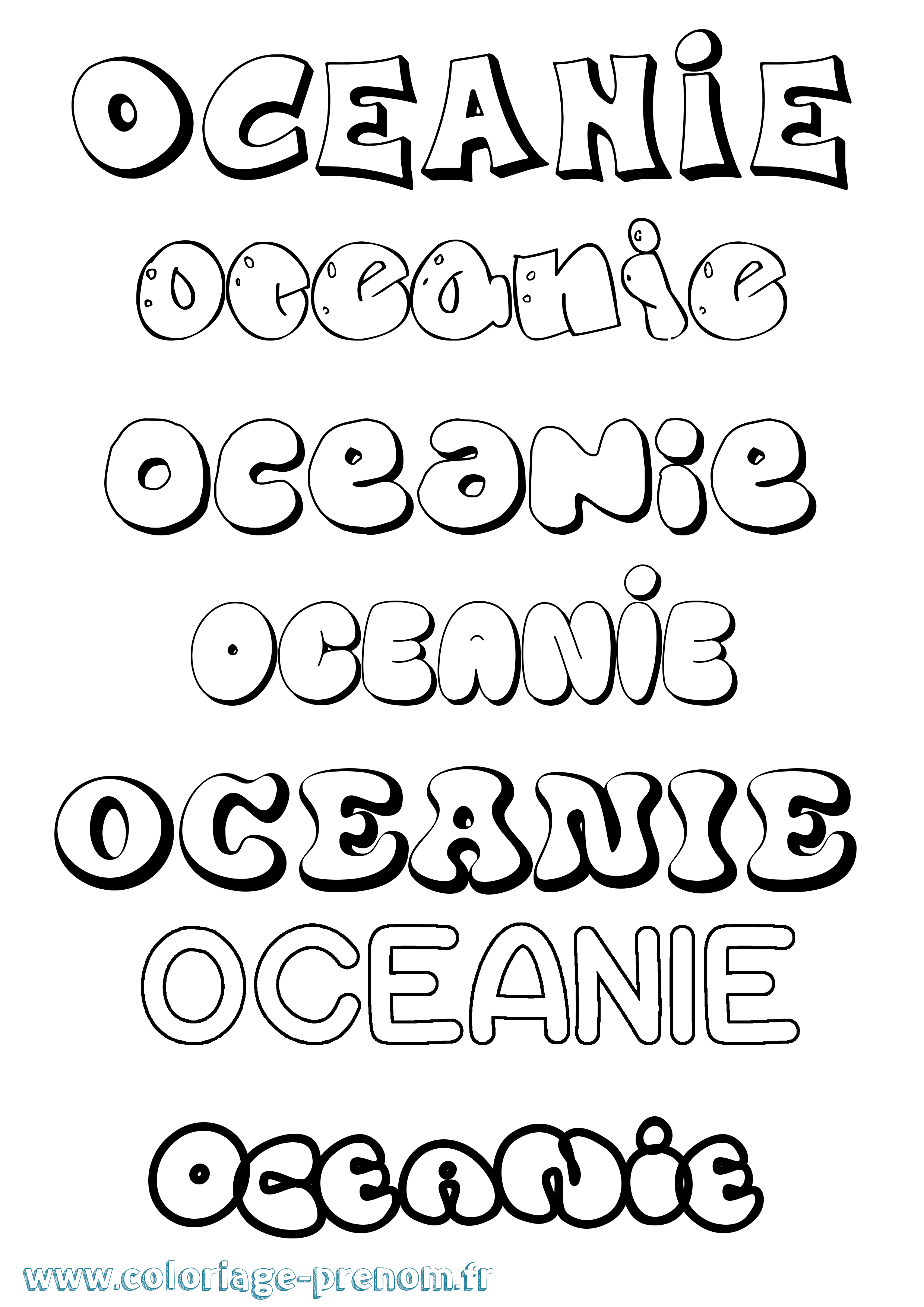 Coloriage prénom Oceanie Bubble