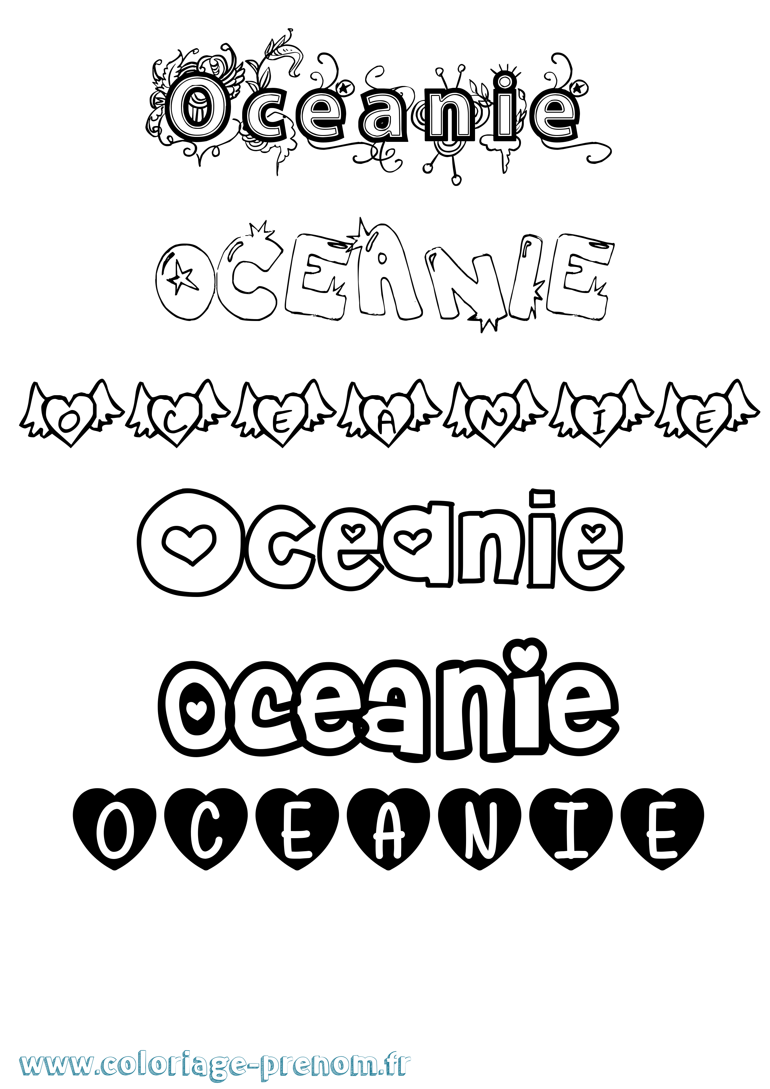 Coloriage prénom Oceanie Girly