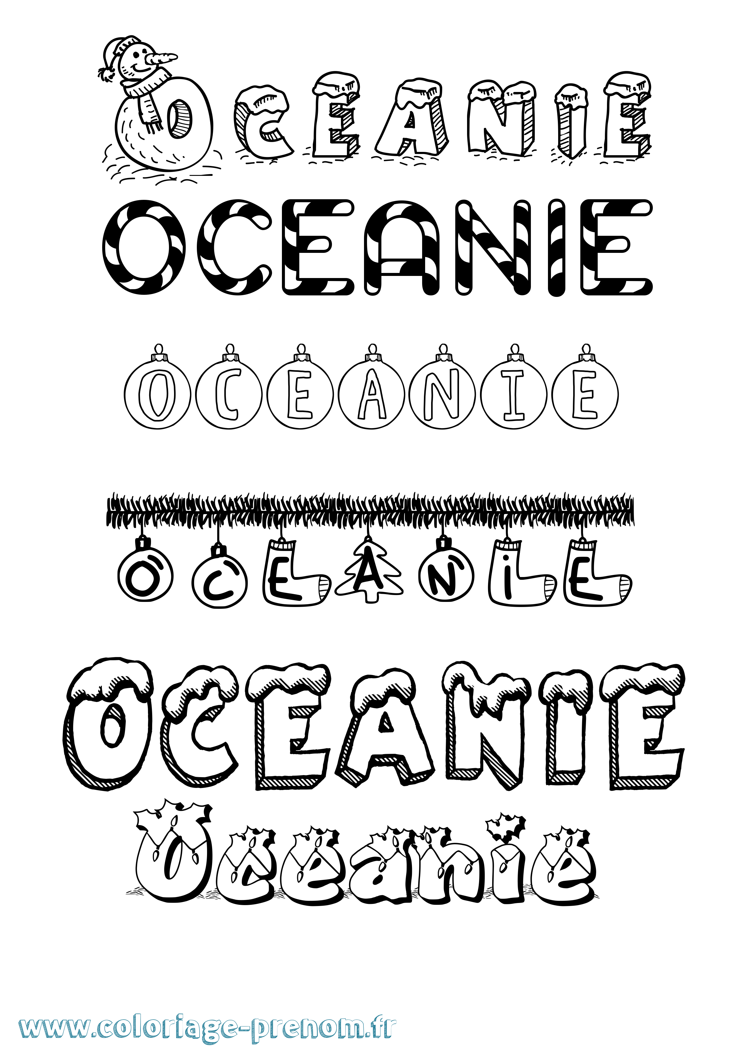Coloriage prénom Oceanie Noël