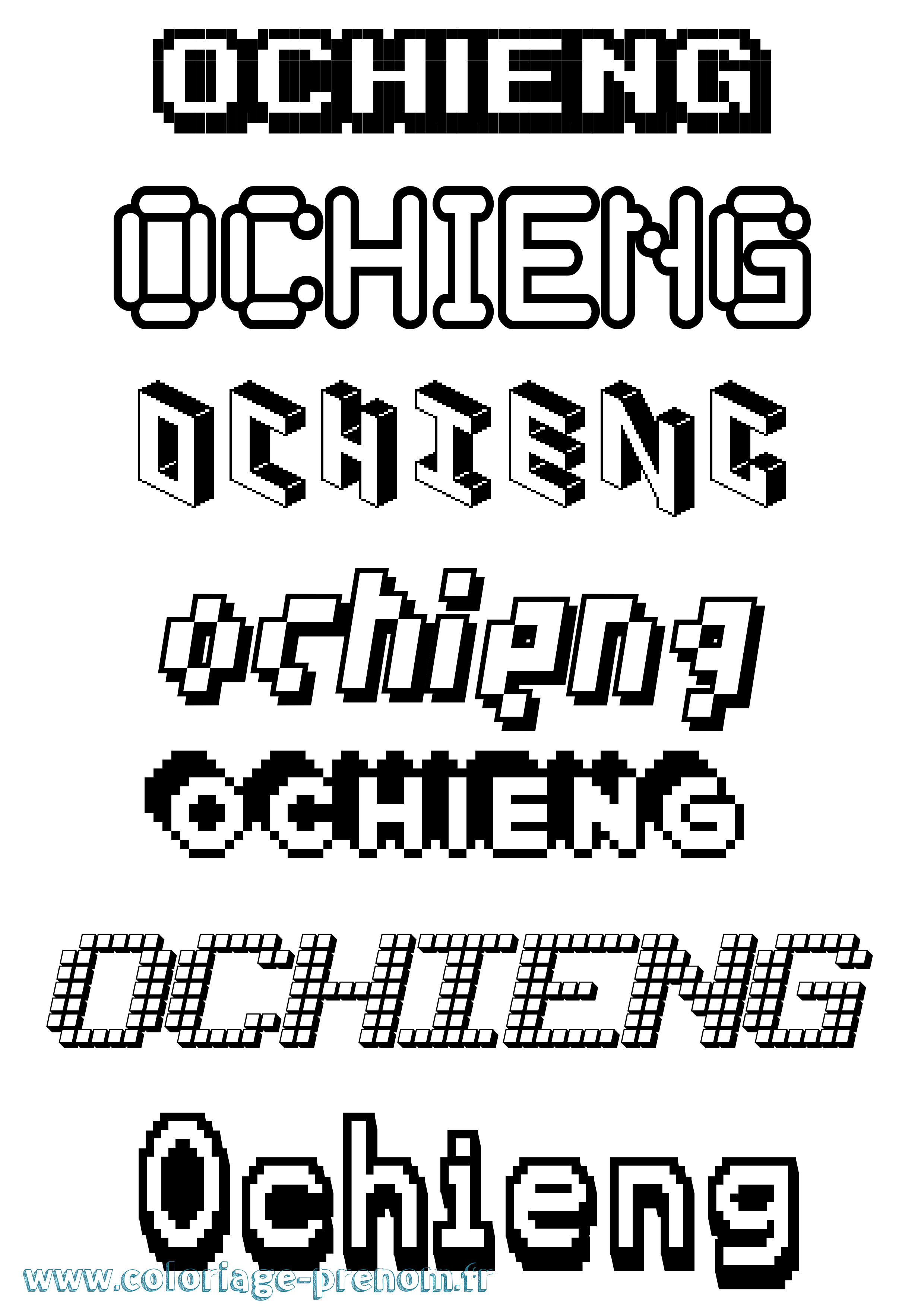 Coloriage prénom Ochieng Pixel